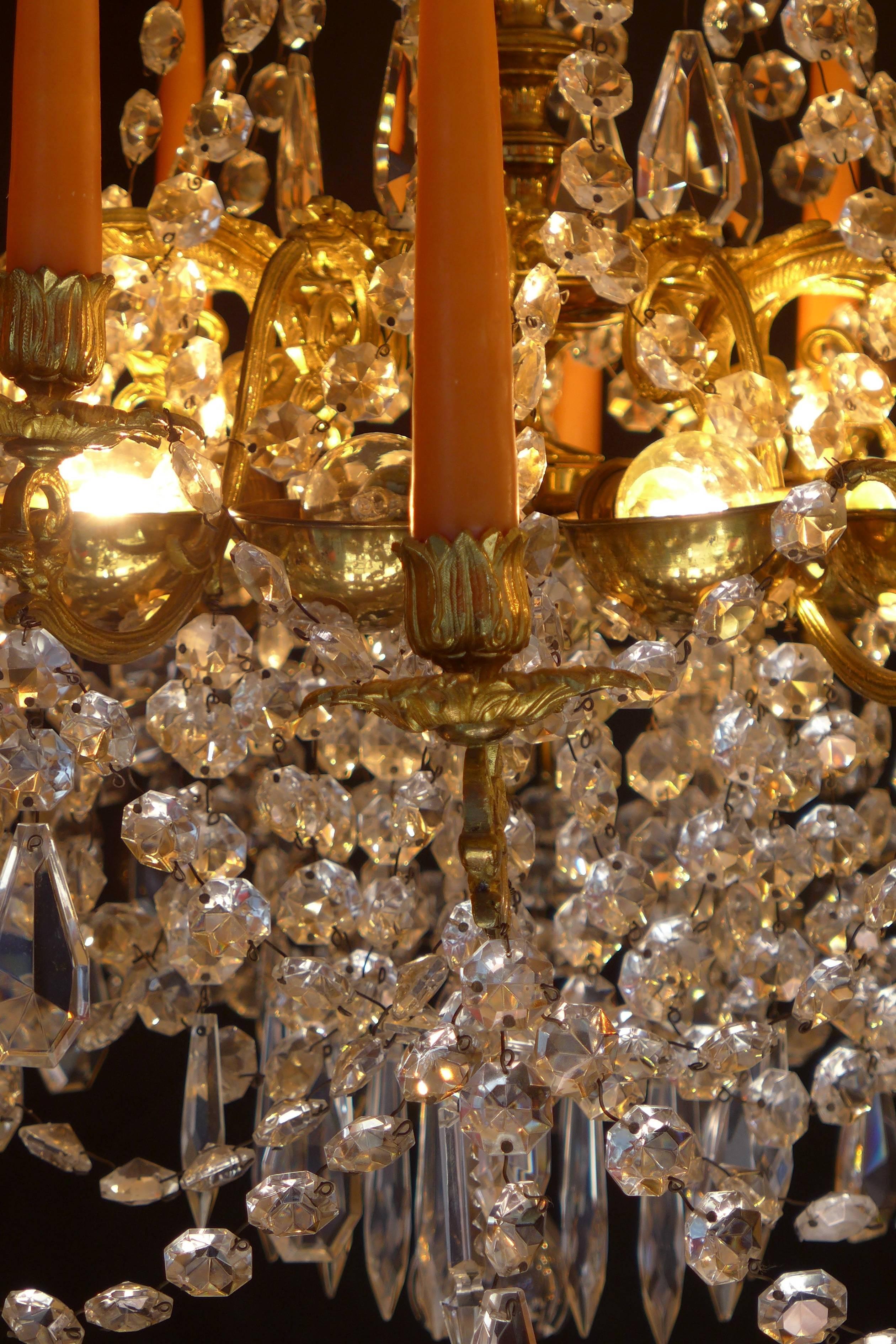 20th Century French Louis XVI Style Gilt Bronze and Crystal Chandelier Attributed to Baguès