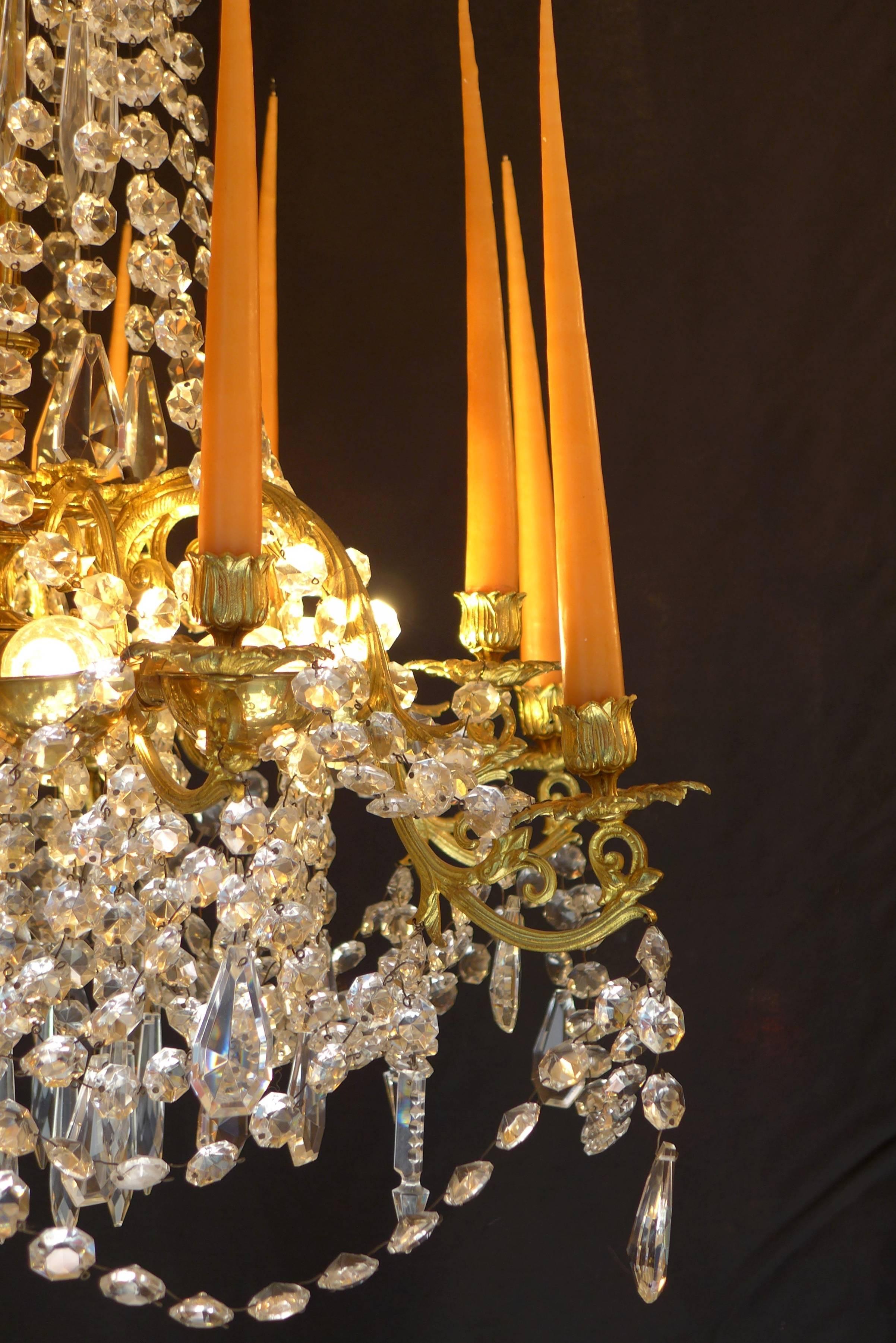 French Louis XVI Style Gilt Bronze and Crystal Chandelier Attributed to Baguès 1