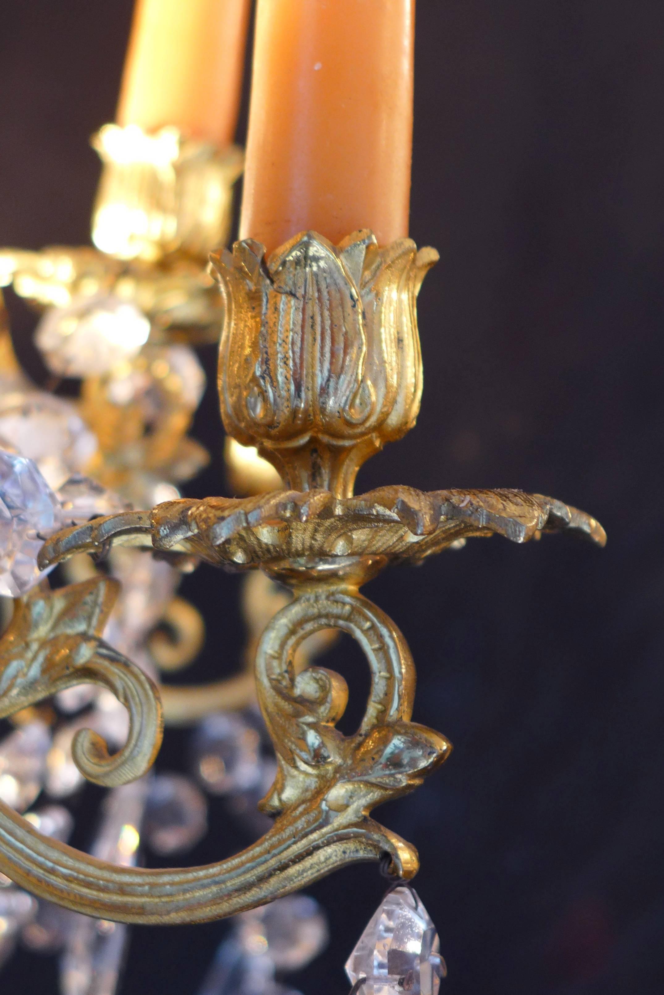 French Louis XVI Style Gilt Bronze and Crystal Chandelier Attributed to Baguès 2