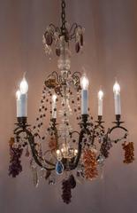 French Louis XVI Style Patinated Bronze and Crystal Fruits Chandelier circa 1920