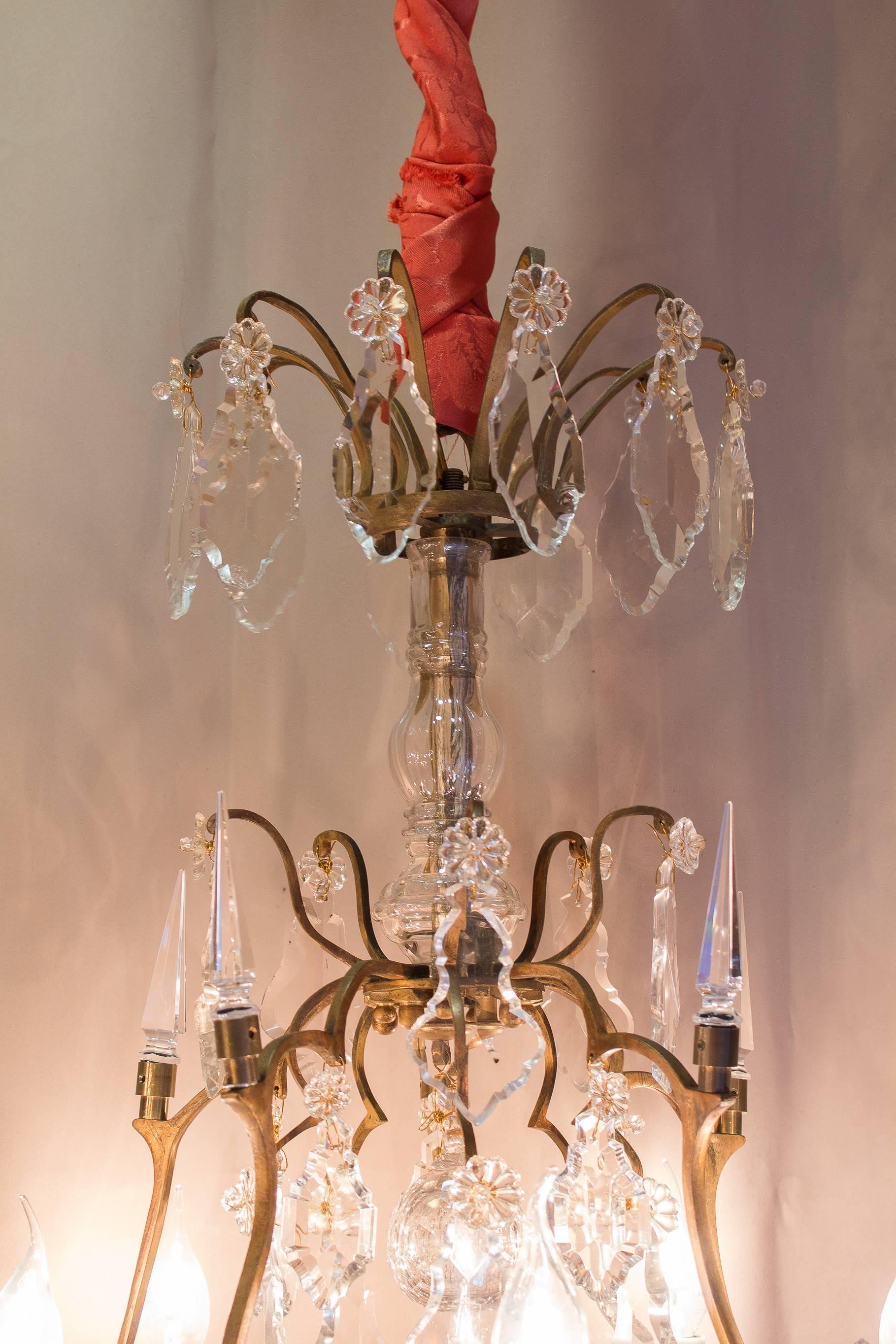 Louis XV French Late 18th Century Bronze and Hand-Cut Crystal Chandelier, circa 1800