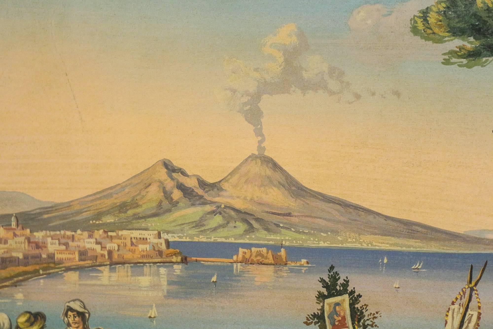 Italian Framed Gouache of the Bay of Naples Signed A Importa, circa 1903 For Sale