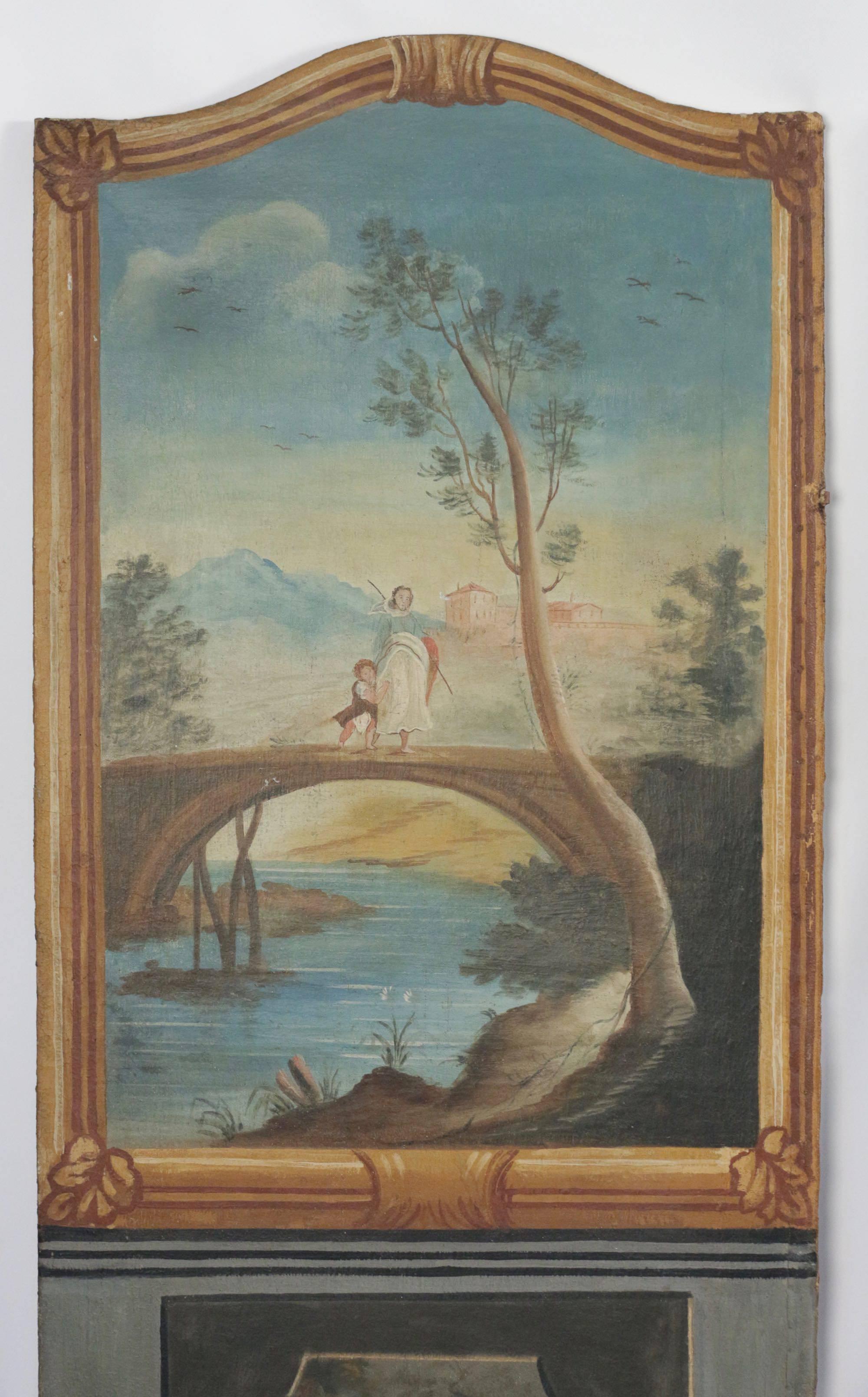 Directoire Italian Late 18th Century Oil Painting on Canvas, Two-Panel Screen