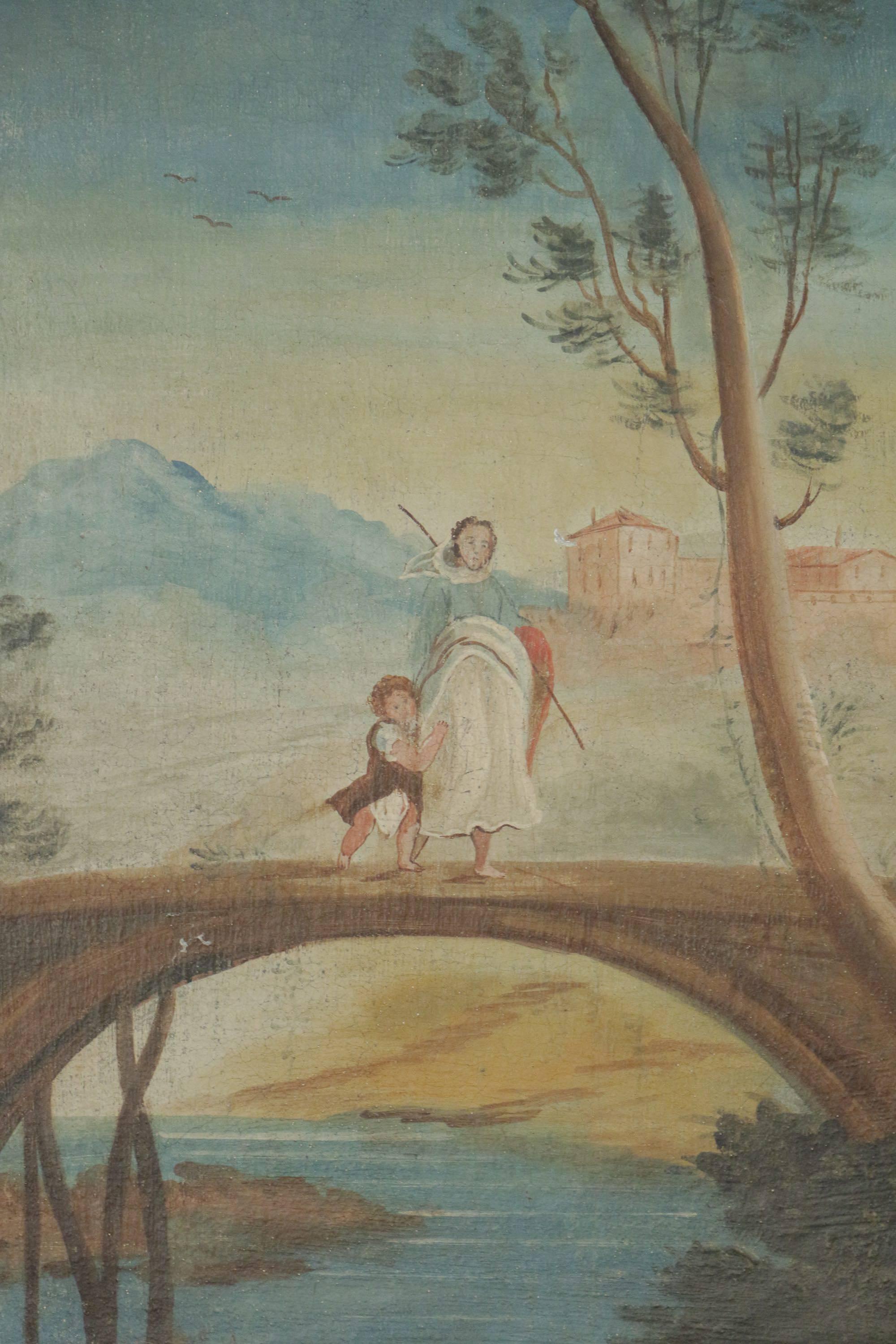 Oiled Italian Late 18th Century Oil Painting on Canvas, Two-Panel Screen