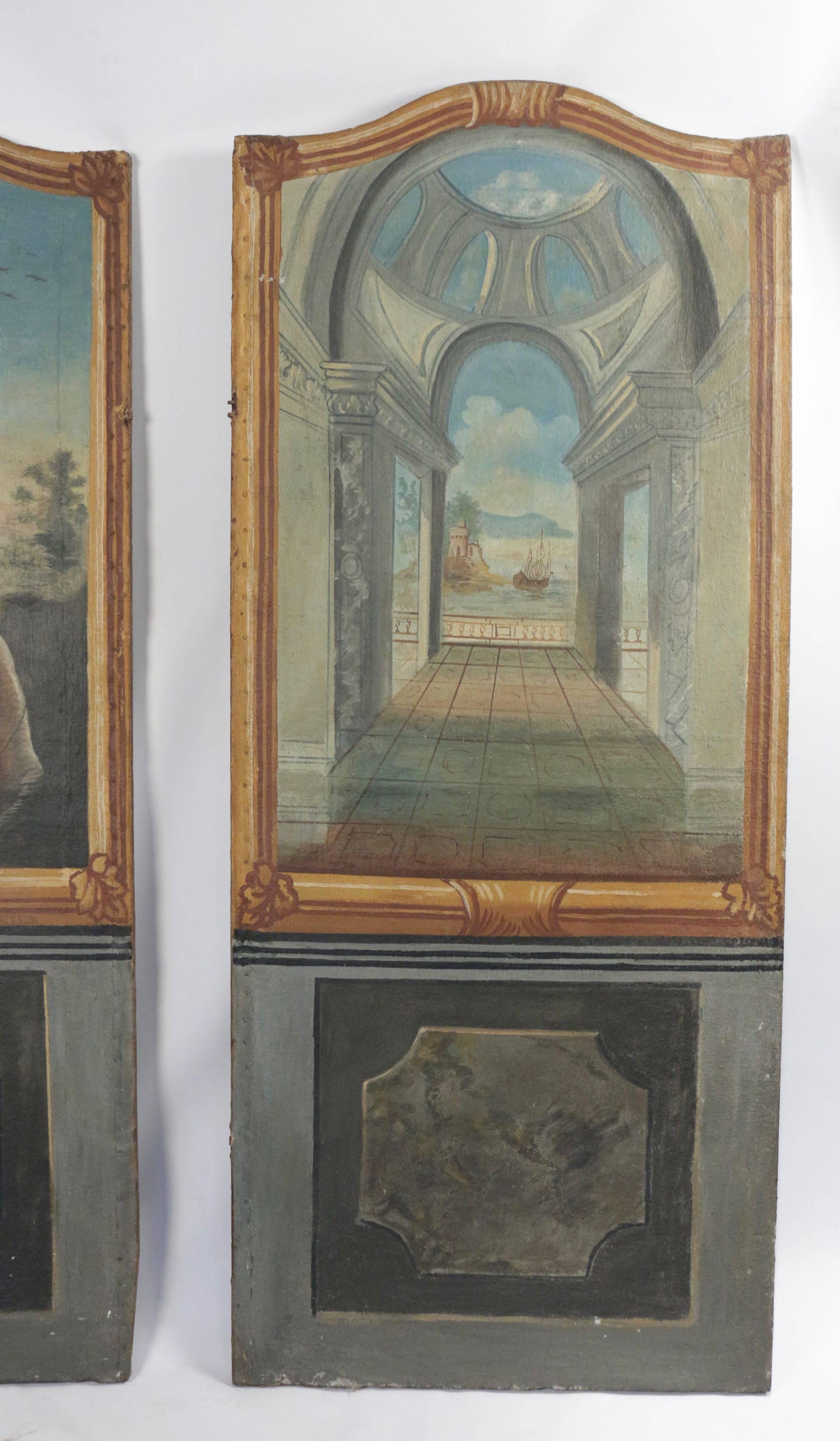 Italian Late 18th Century Oil Painting on Canvas, Two-Panel Screen 1