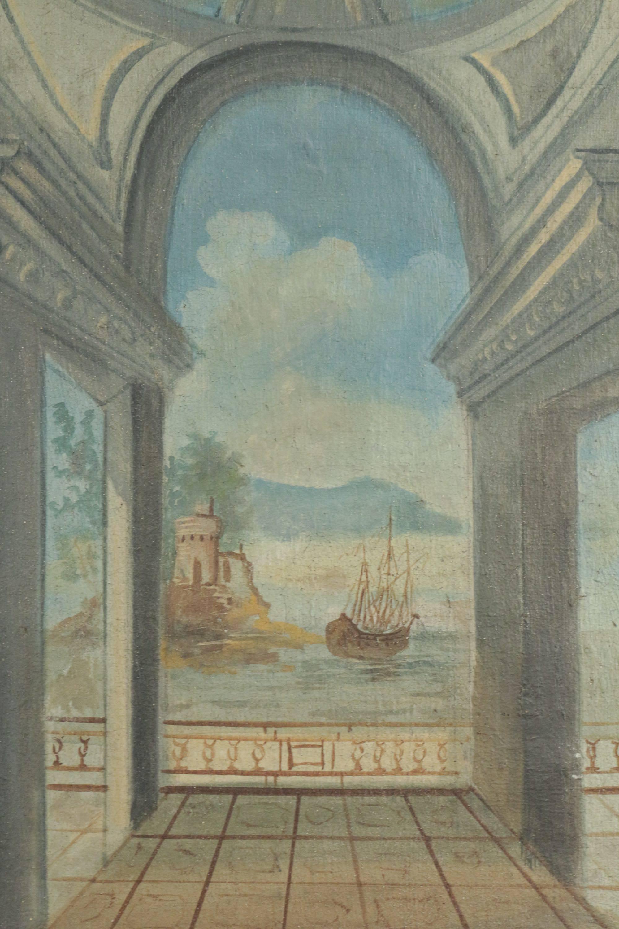 Italian Late 18th Century Oil Painting on Canvas, Two-Panel Screen 3
