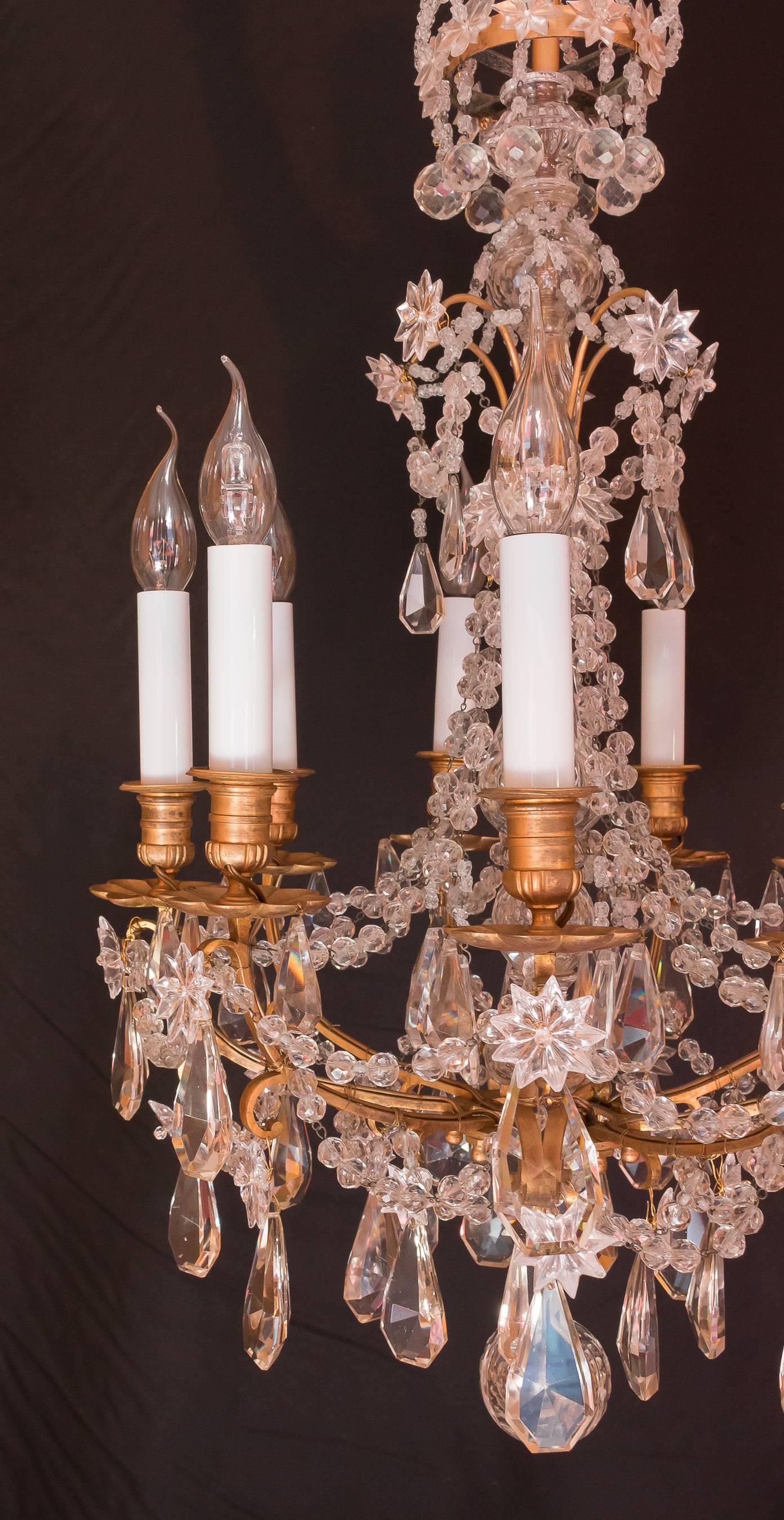 French Small Louis XIV Style Gilt Bronze and Crystal Chandelier, circa 1850 In Excellent Condition In Saint Ouen, FR