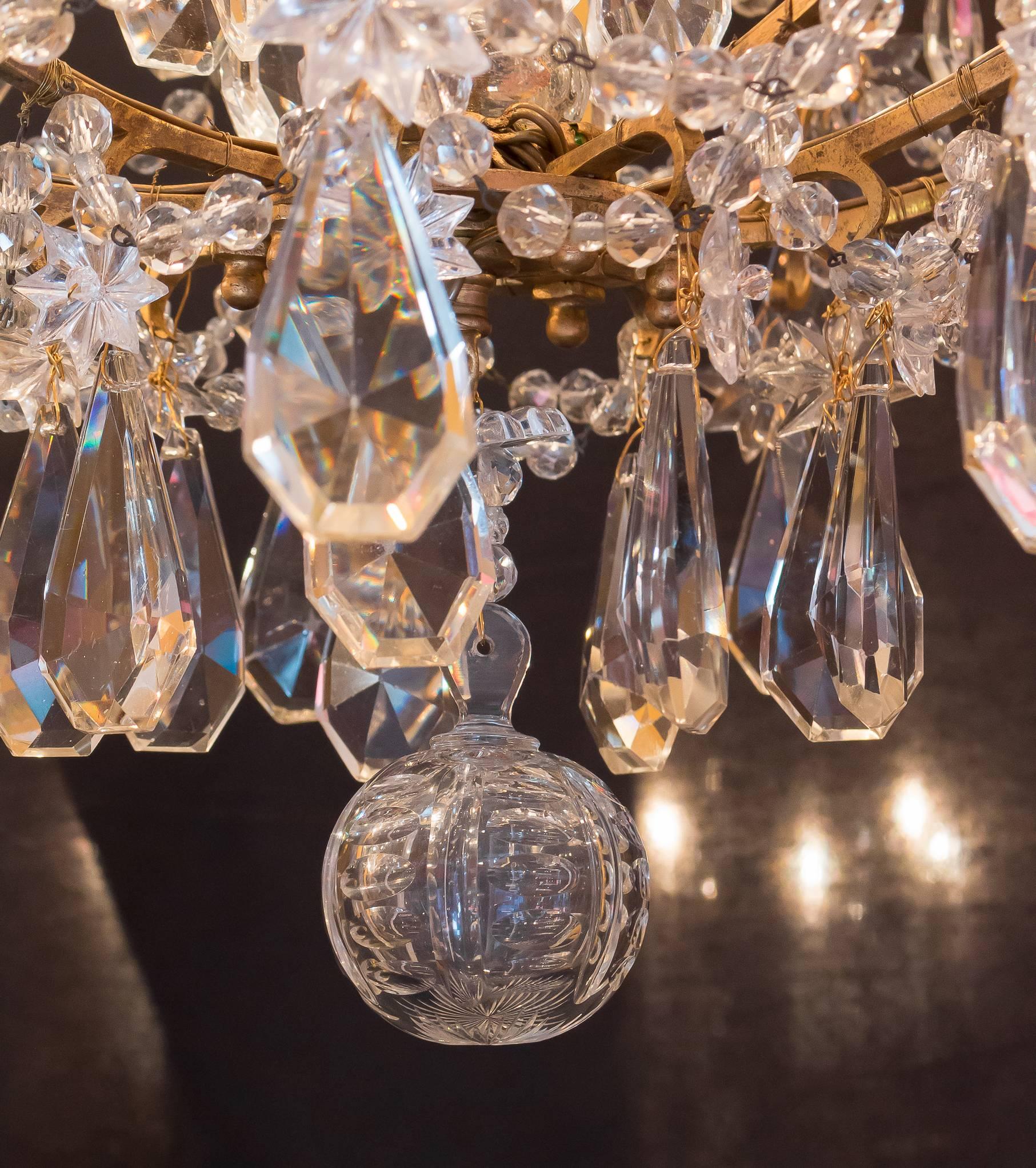 19th Century French Small Louis XIV Style Gilt Bronze and Crystal Chandelier, circa 1850