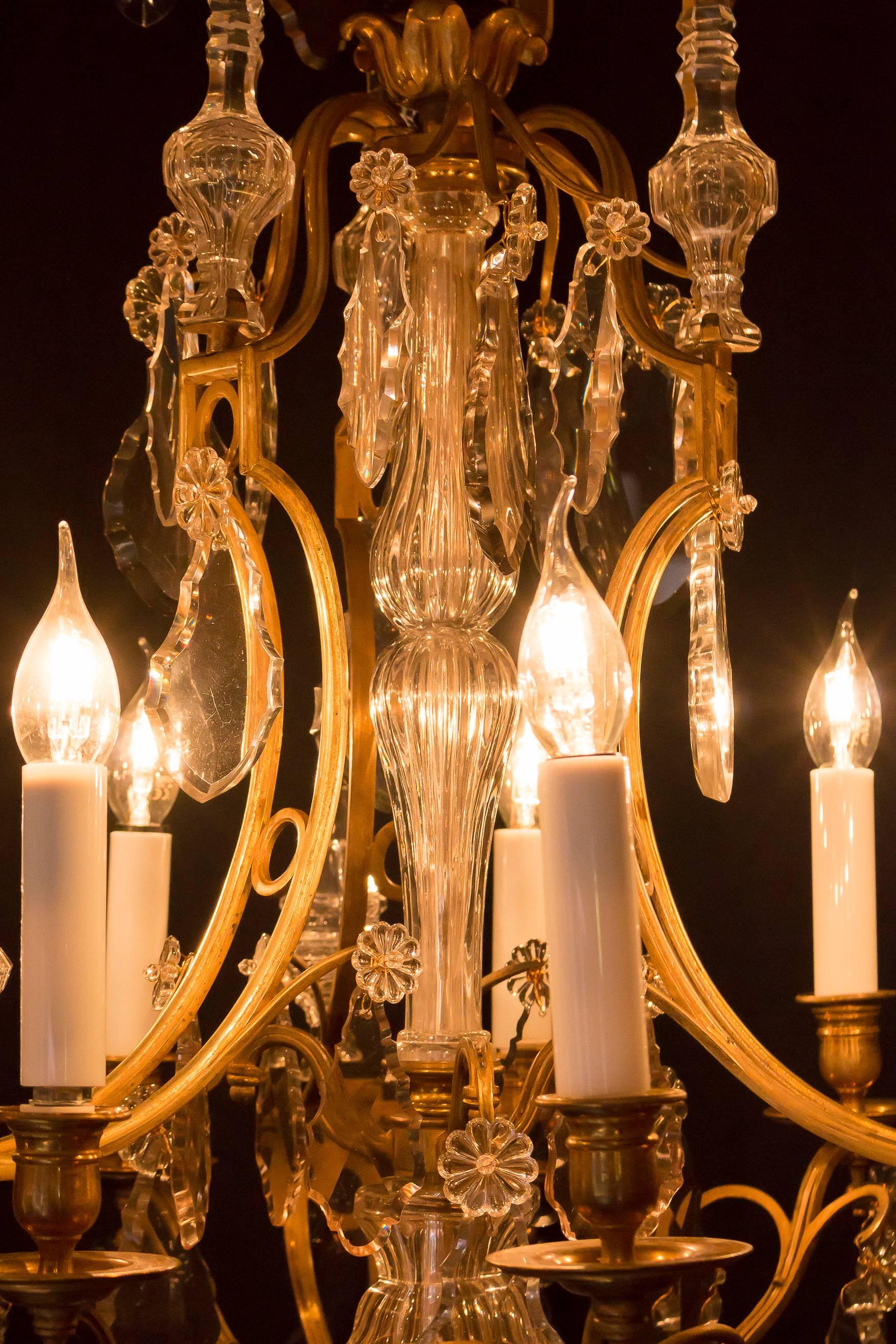 Bronze Late 19th Century Ormolu and Crystal Chandelier Attributed to Baccarat For Sale