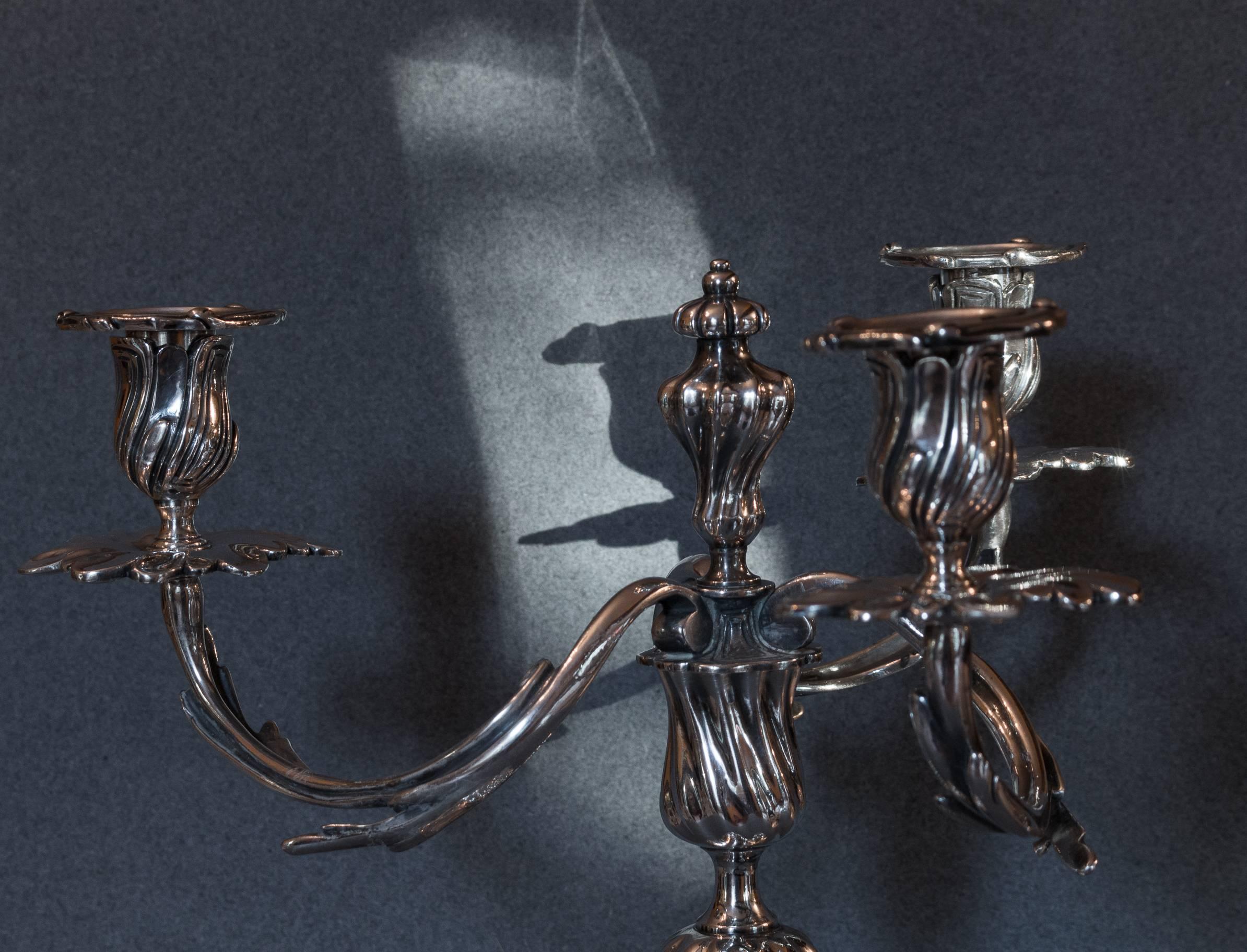 French Louis XV Style Pair of Silver Plate Candelabras, circa 1850-1860 1