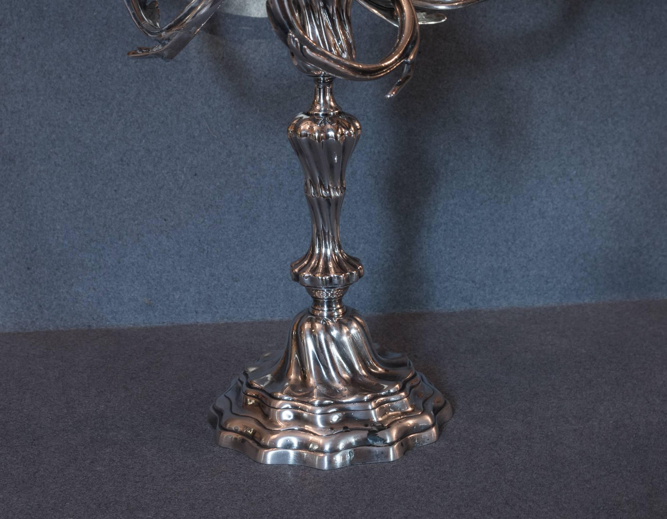 French Louis XV Style Pair of Silver Plate Candelabras, circa 1850-1860 2