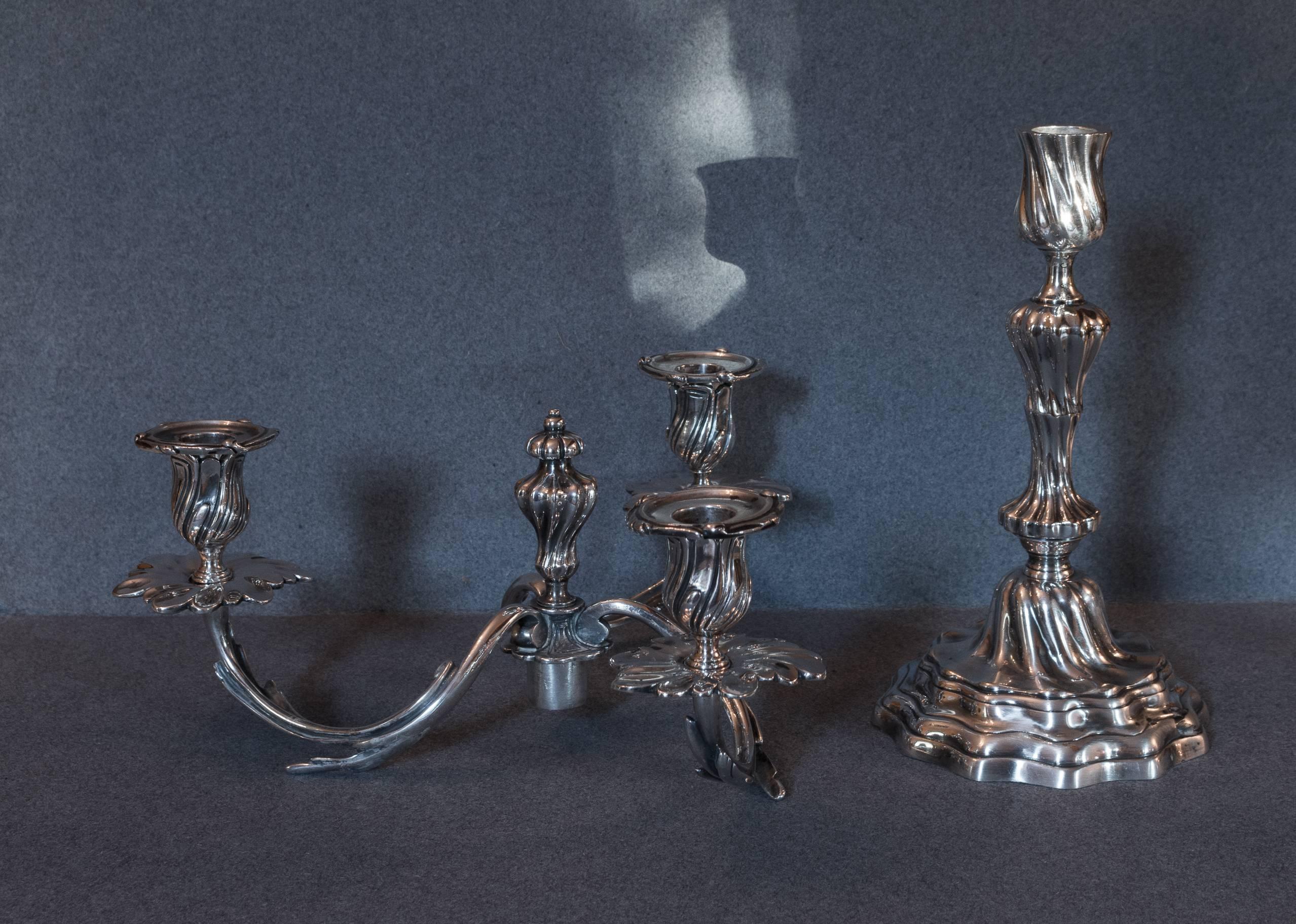 French Louis XV Style Pair of Silver Plate Candelabras, circa 1850-1860 3