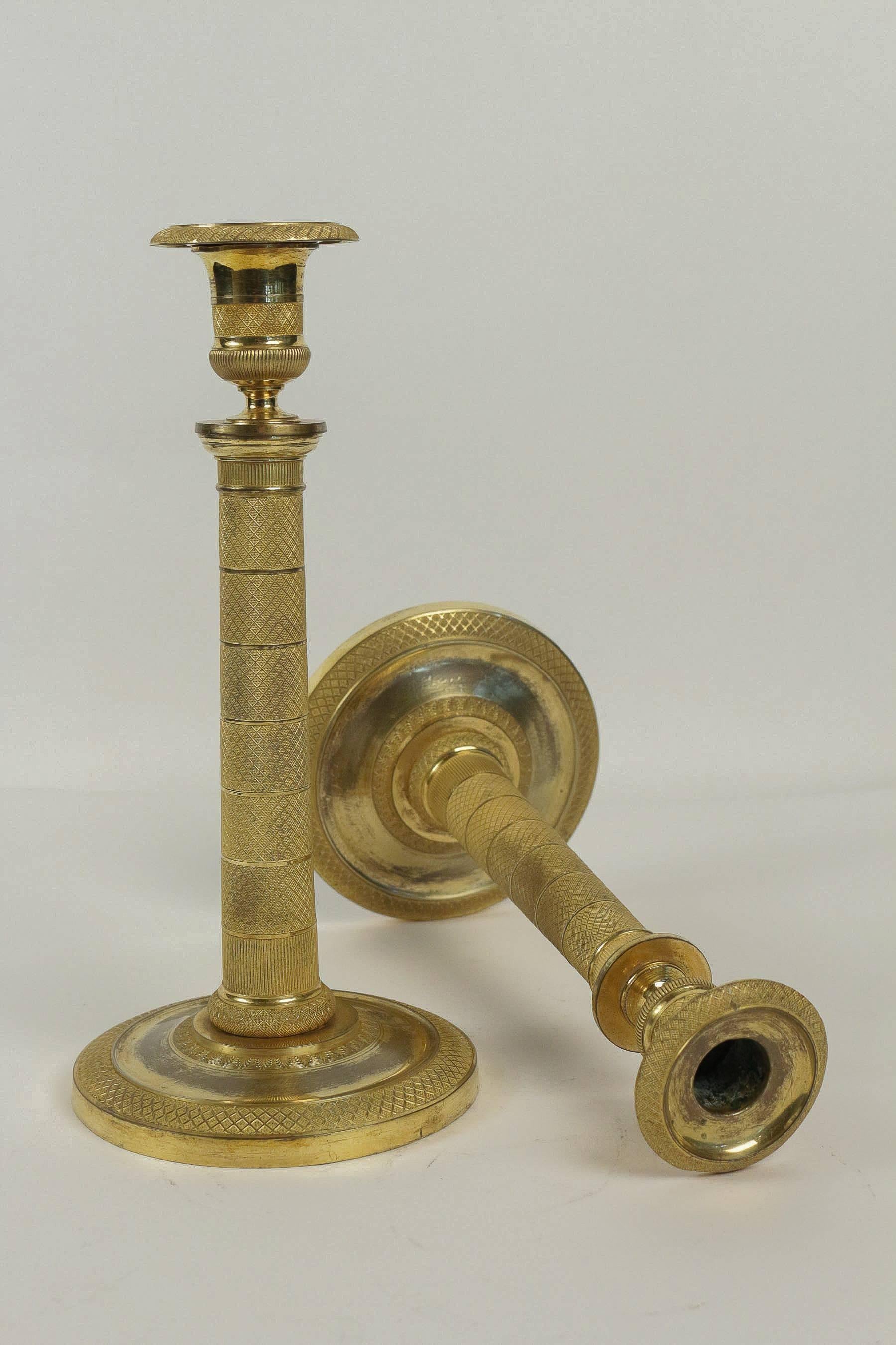 Early 19th Century Pair of French Empire Period Ormolu Candlesticks, circa 1810 3