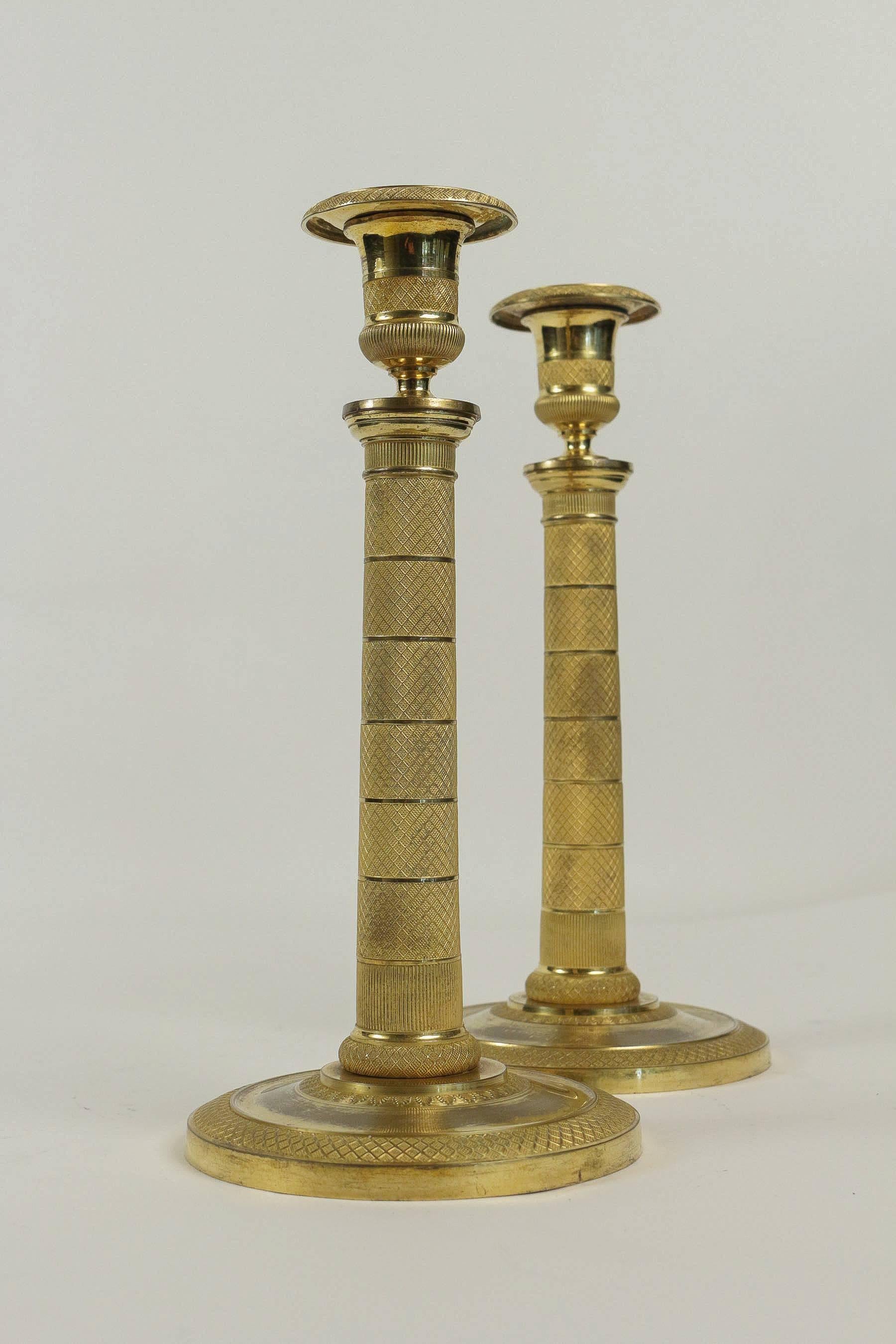 Early 19th Century Pair of French Empire Period Ormolu Candlesticks, circa 1810 4