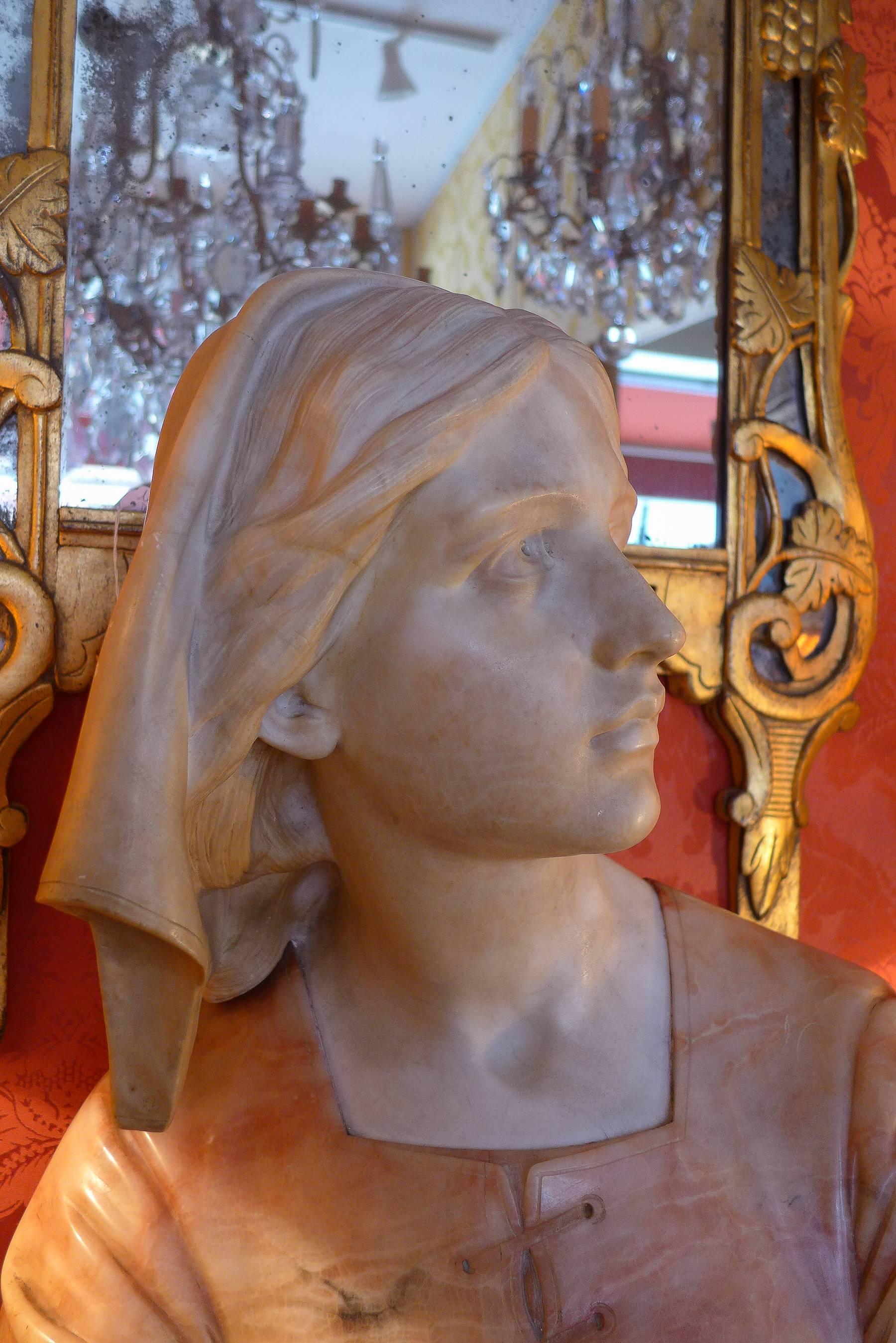 Italian Late 19th Century Marble and Alabaster Sculpture Bust Jeanne d’Arc, circa 1890