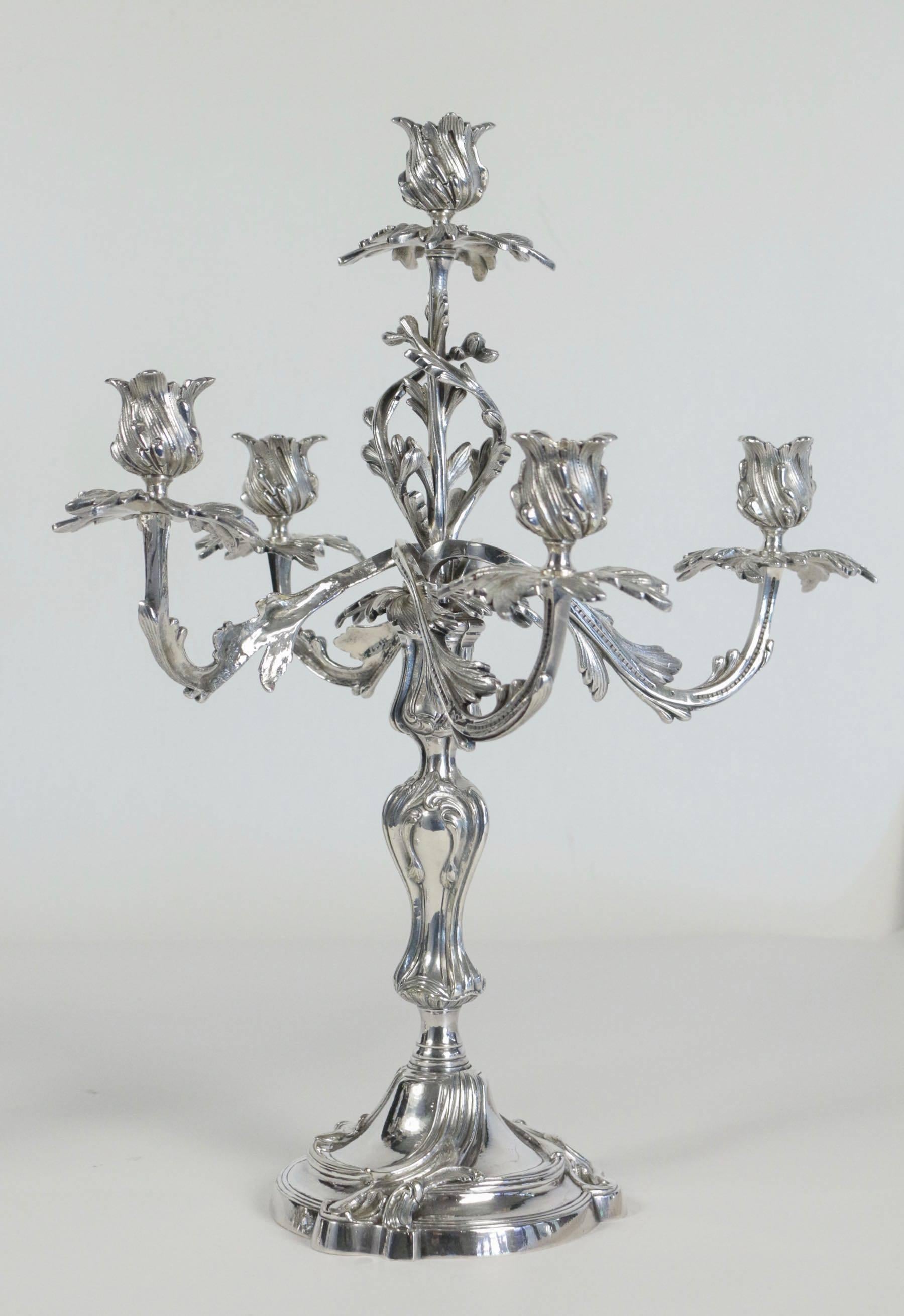 French Louis XV Style, Pair of Silverplate Candelabras Circa 1860 In Excellent Condition In Saint Ouen, FR