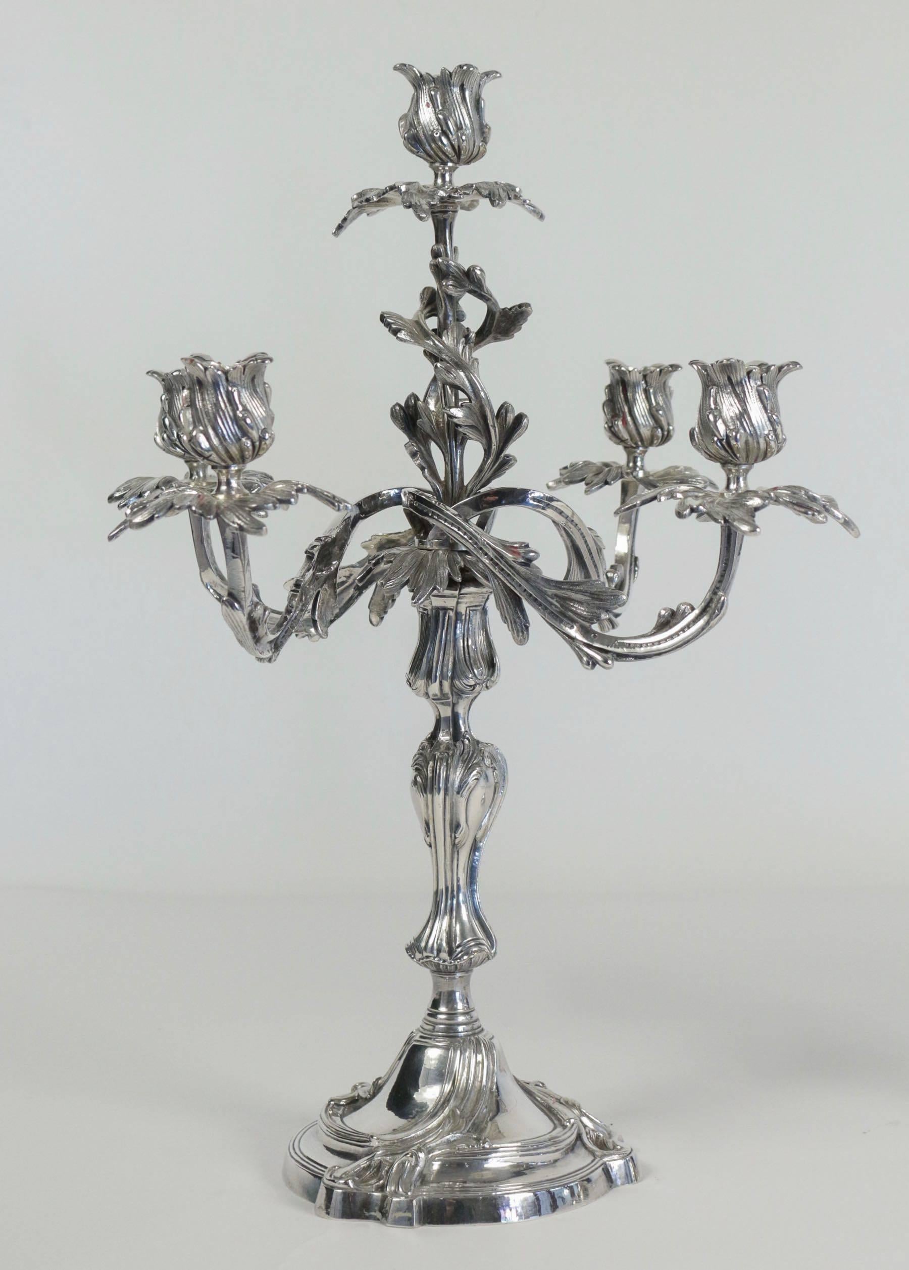 19th Century French Louis XV Style, Pair of Silverplate Candelabras Circa 1860