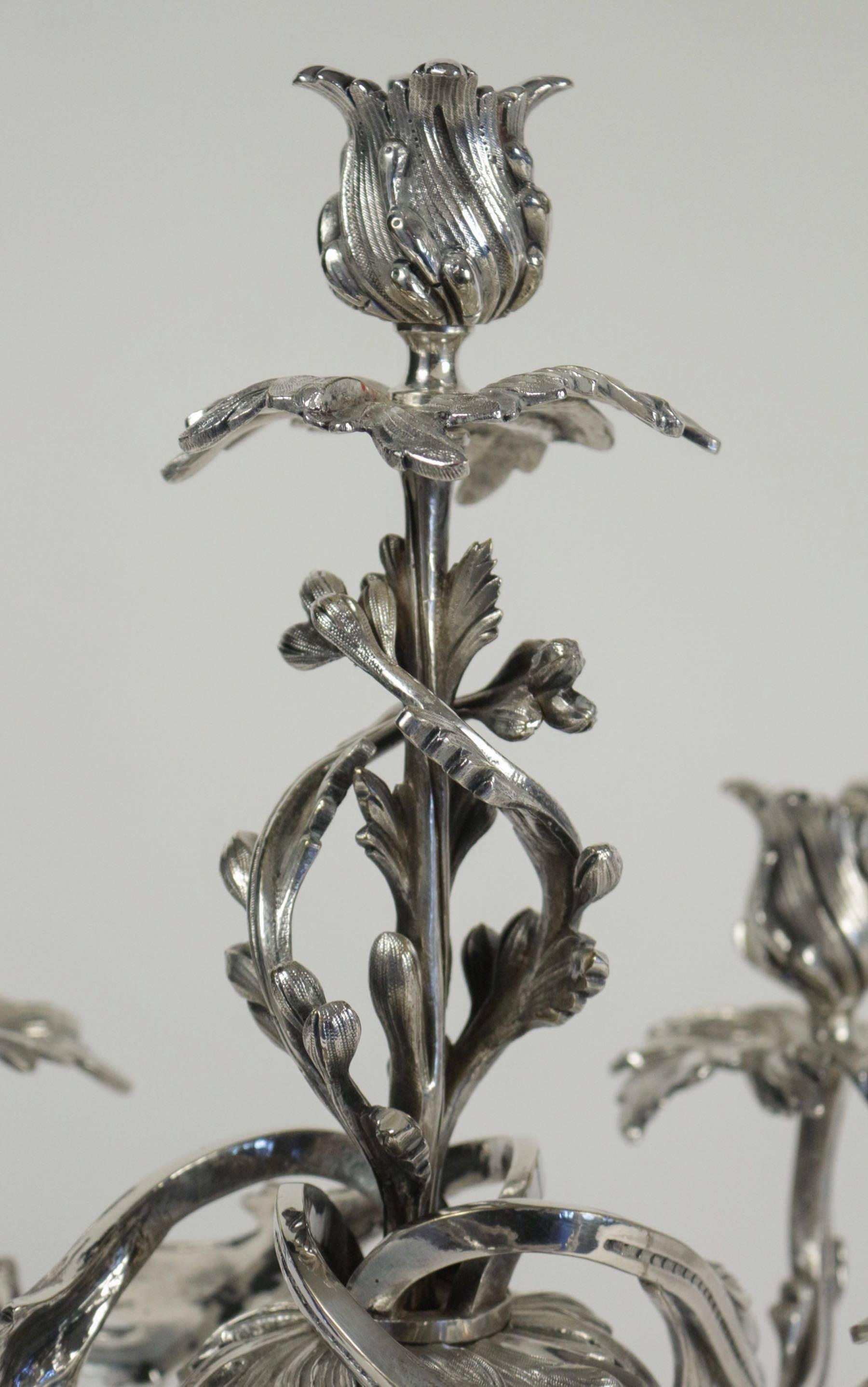 Silver Plate French Louis XV Style, Pair of Silverplate Candelabras Circa 1860