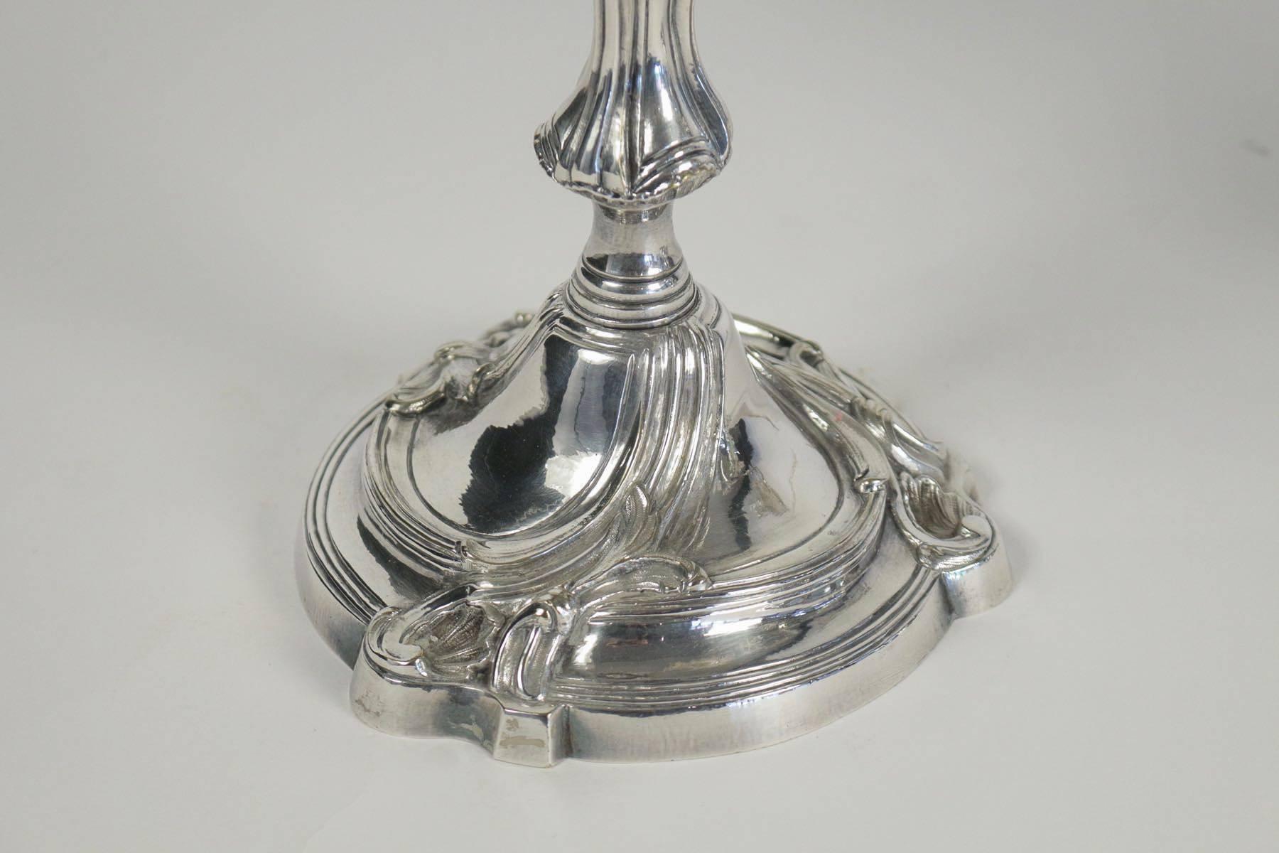 French Louis XV Style, Pair of Silverplate Candelabras Circa 1860 4