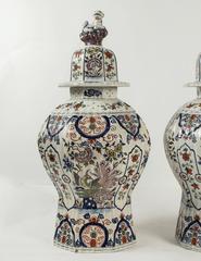 Netherlands 18th Century Fine, Large Peacock Delft Polychrome Vases, circa 1750