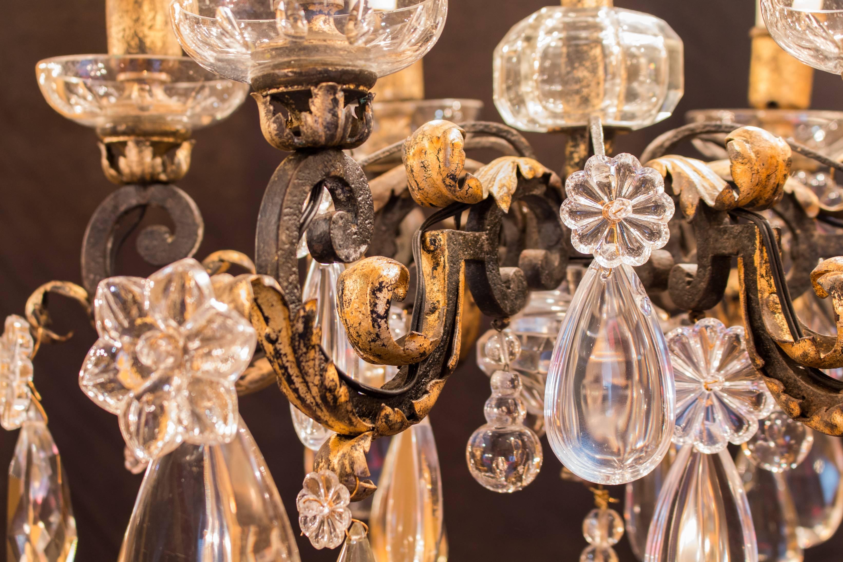 20th Century French Iron and Crystal Chandelier Attributed to Maison Baguès, circa 1940