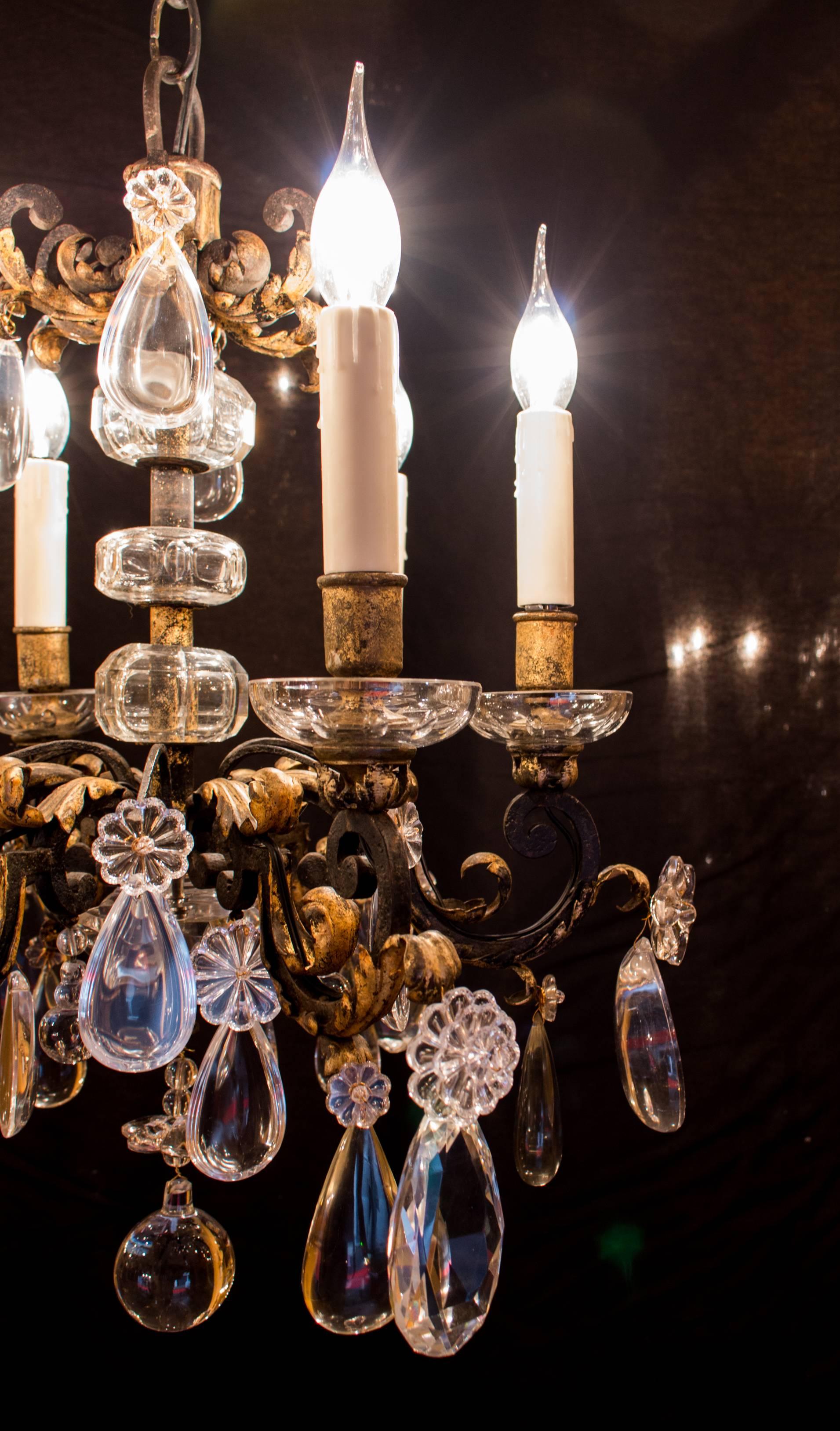 French Iron and Crystal Chandelier Attributed to Maison Baguès, circa 1940 2