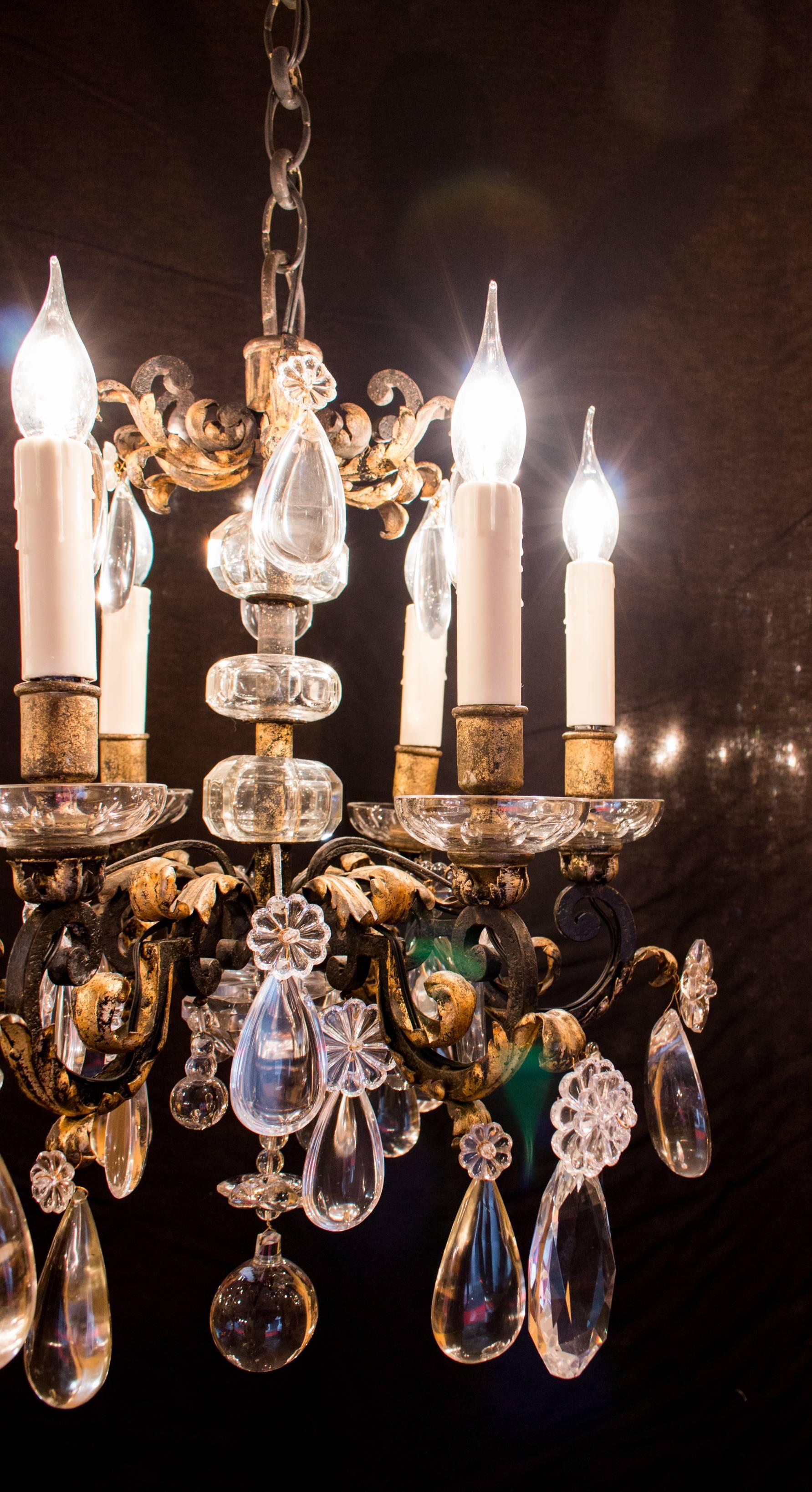 French Iron and Crystal Chandelier Attributed to Maison Baguès, circa 1940 3