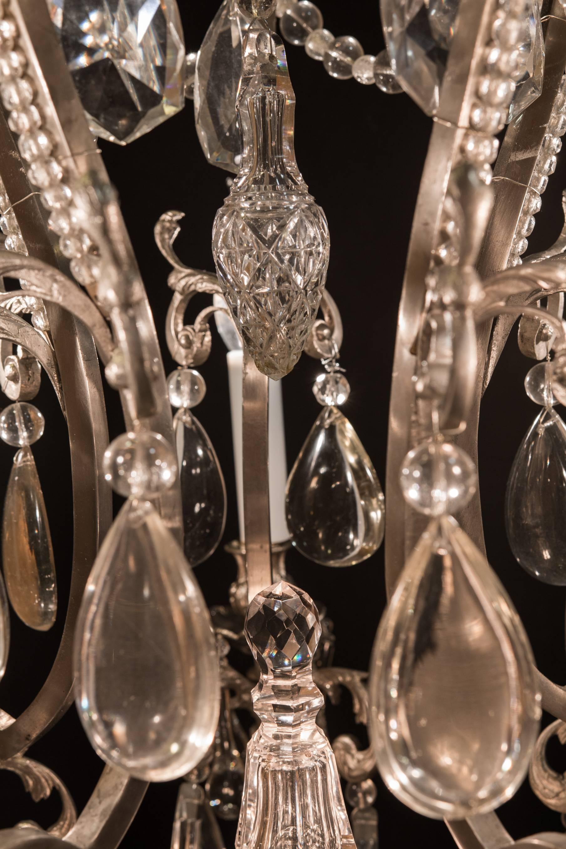 20th Century French Louis XV Style Old Silver Plate and Crystal Chandelier by Maison Baguès