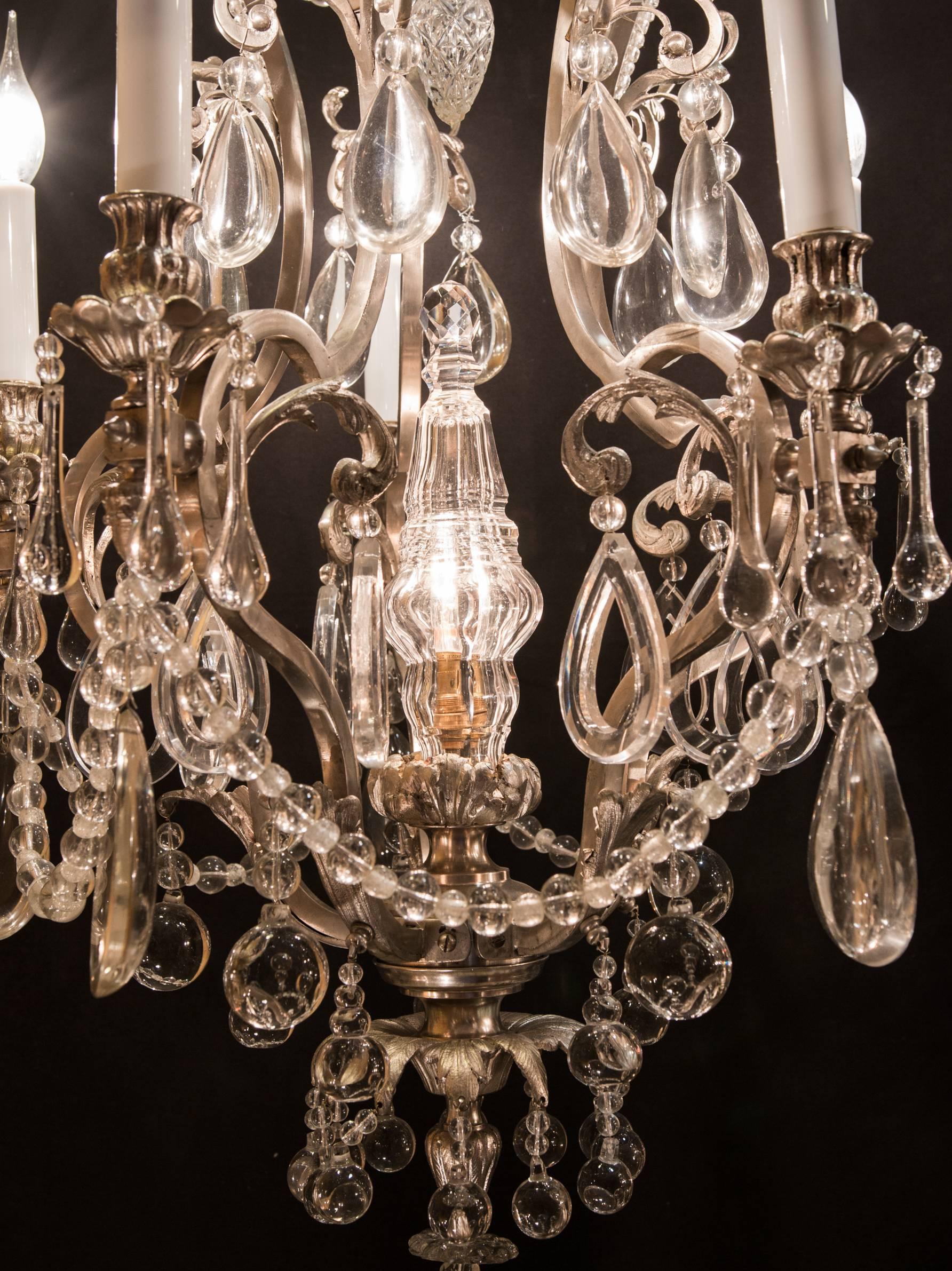 French Louis XV Style Old Silver Plate and Crystal Chandelier by Maison Baguès 1