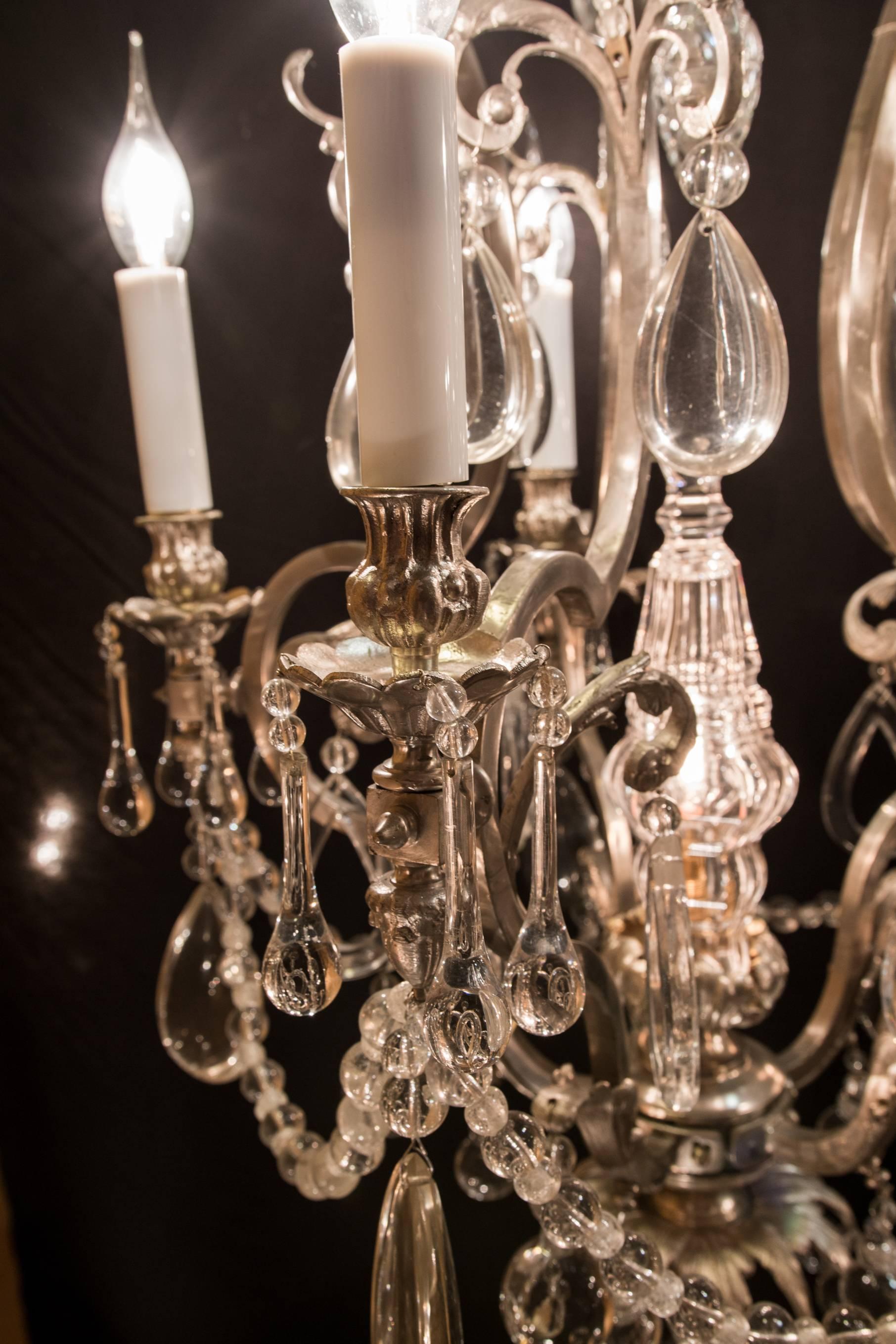 French Louis XV Style Old Silver Plate and Crystal Chandelier by Maison Baguès 2