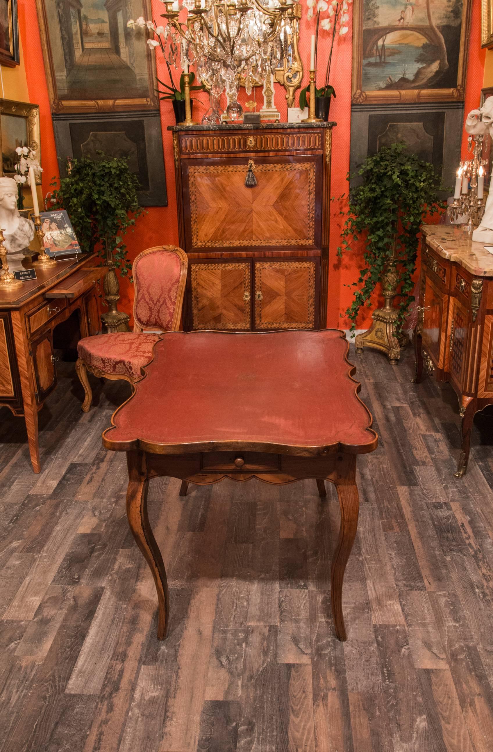 18th Century French Louis XV Period, Chesnut Game Table with Leather Top, circa 1740