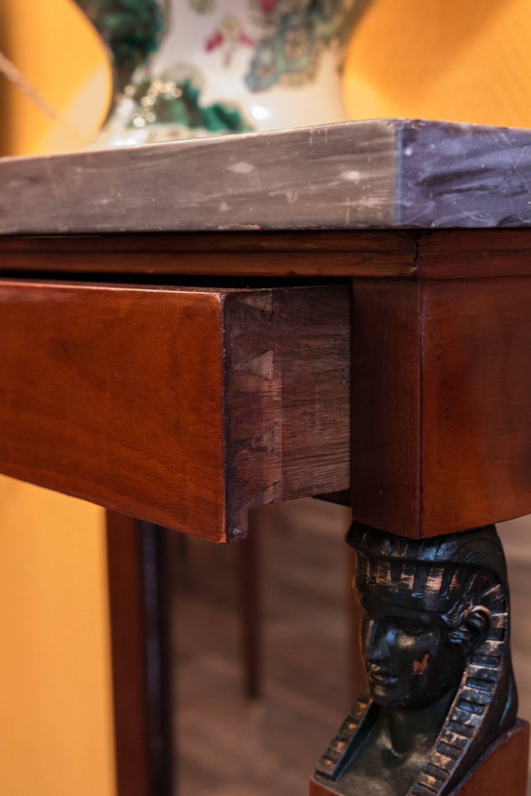 19th Century Fine French Consulate Period Mahogany Console with a Bleu De Turquin Marble Top