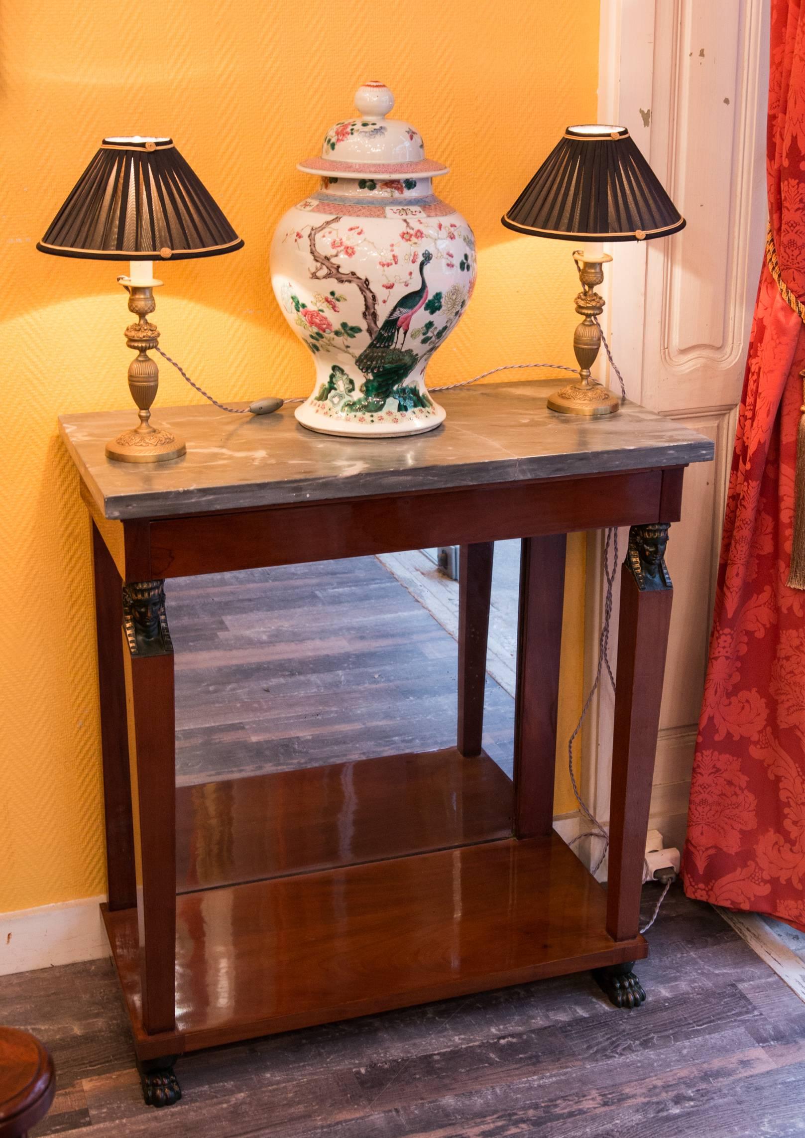 Fine French Consulate Period Mahogany Console with a Bleu De Turquin Marble Top 2