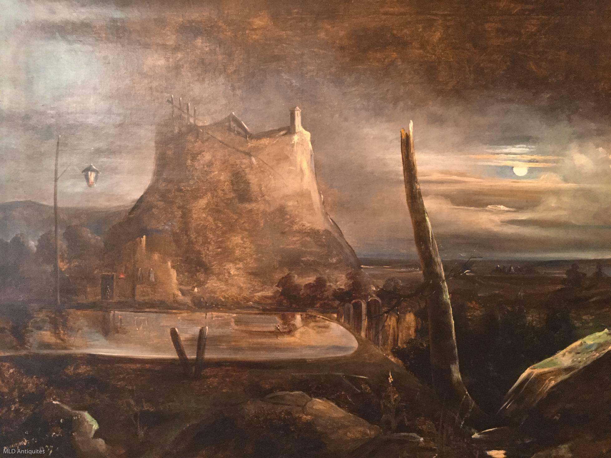 Restauration Oil on Canvas an Imaginary Night-Landscape by Theodore Gudin, circa 1837