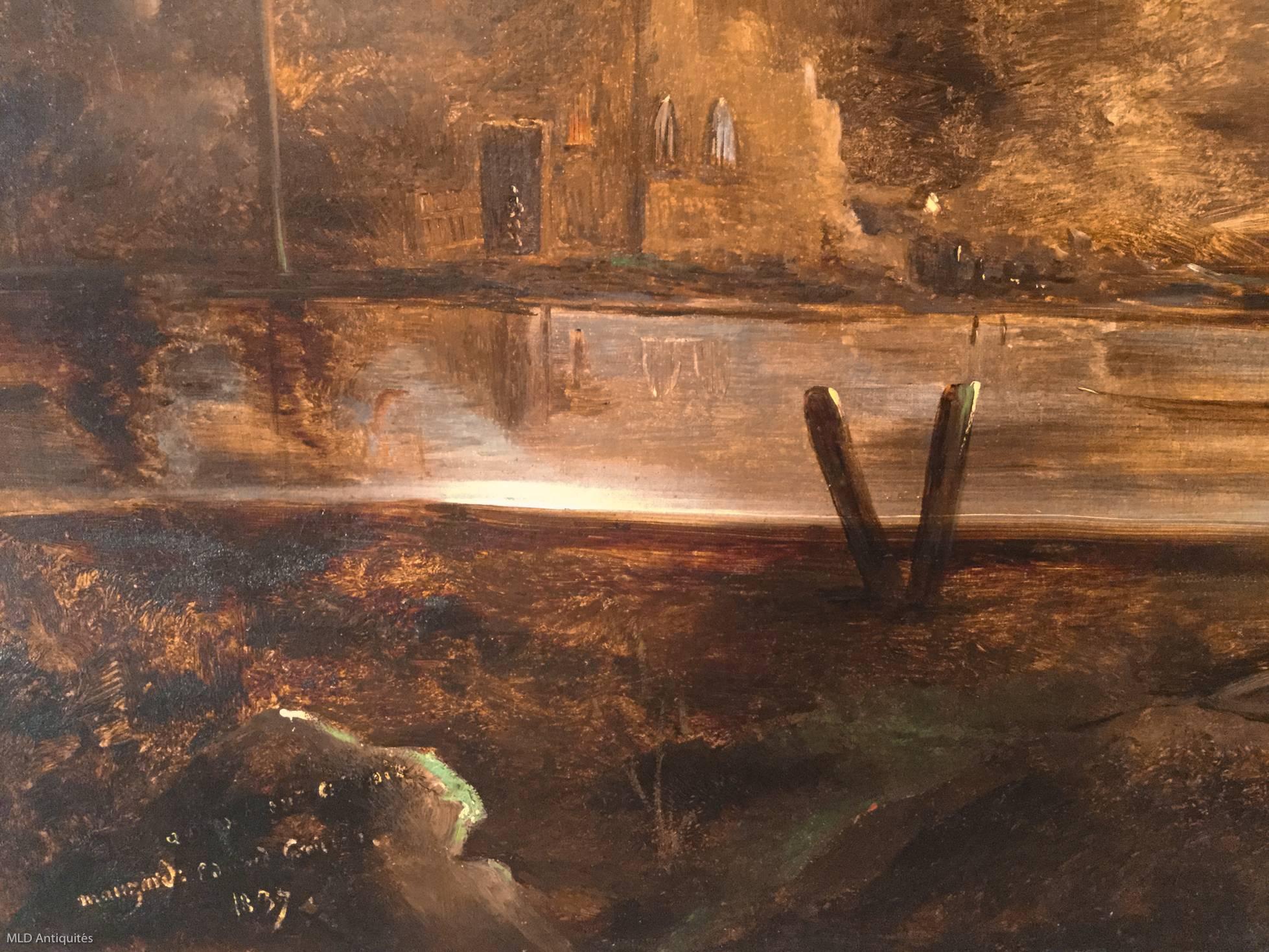 French Oil on Canvas an Imaginary Night-Landscape by Theodore Gudin, circa 1837
