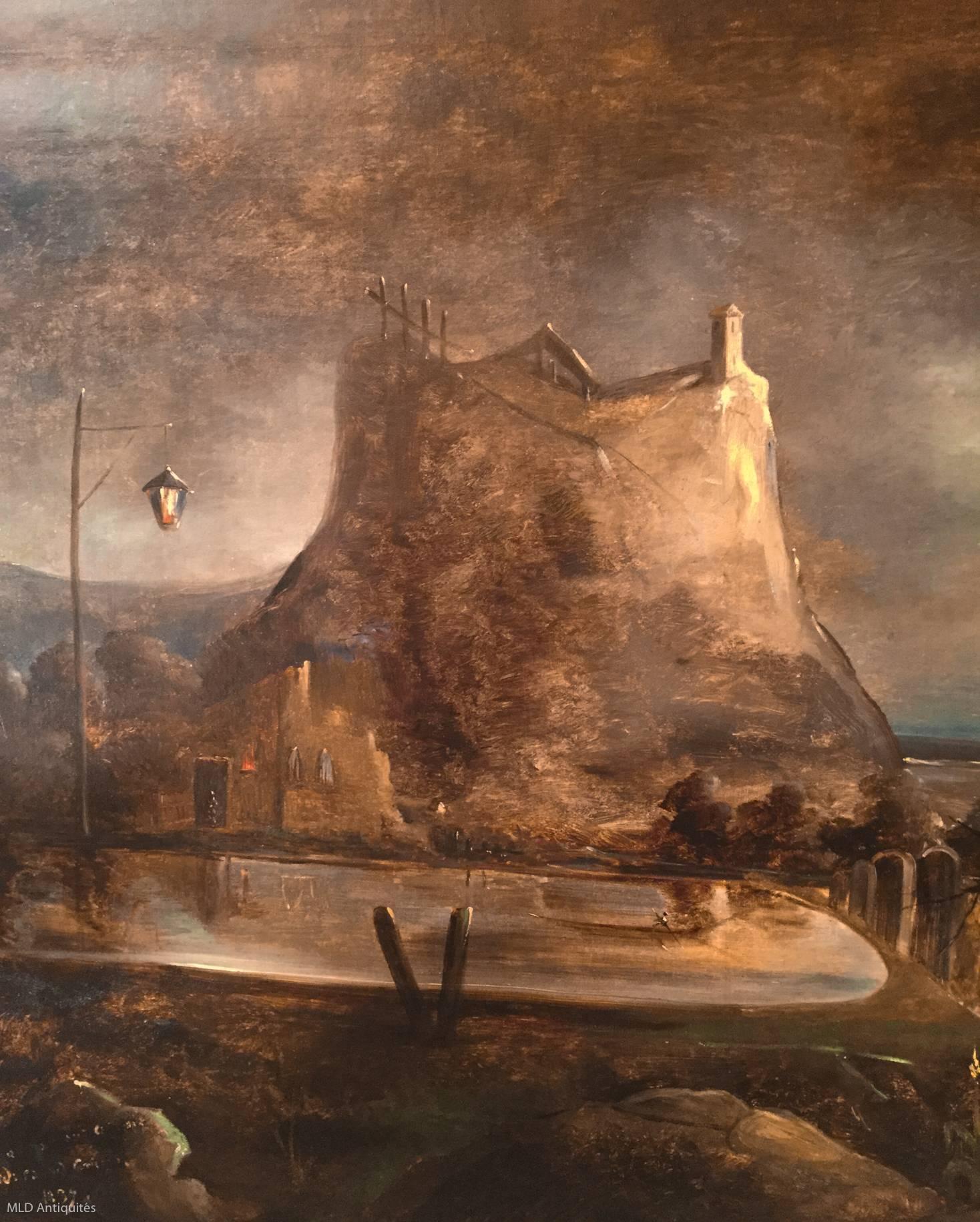 Oil on Canvas an Imaginary Night-Landscape by Theodore Gudin, circa 1837 In Excellent Condition In Saint Ouen, FR
