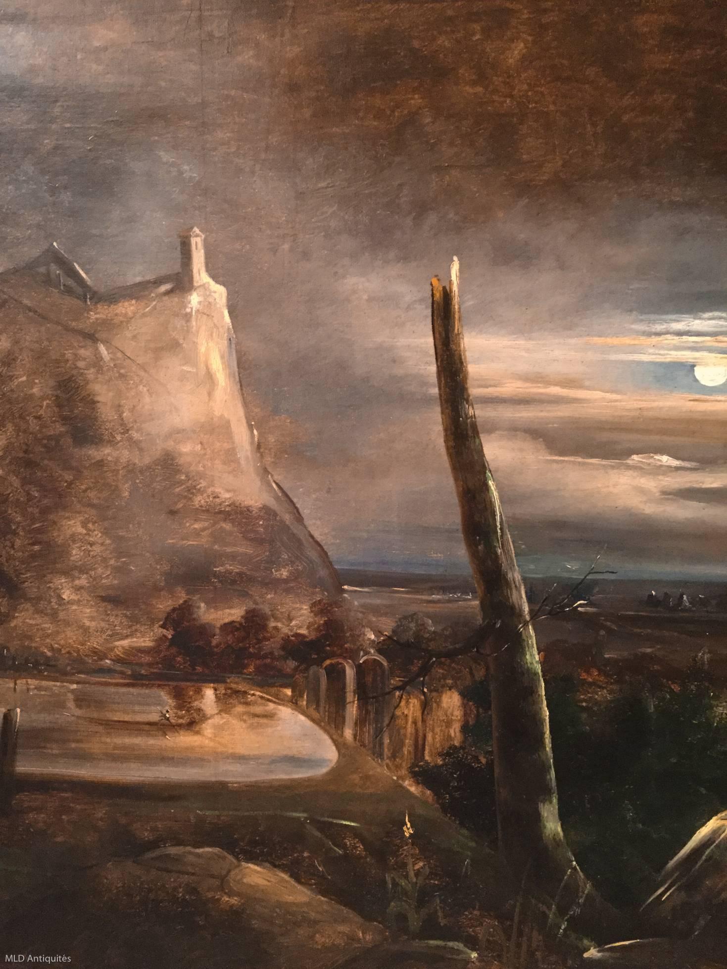 Oil on Canvas an Imaginary Night-Landscape by Theodore Gudin, circa 1837 1