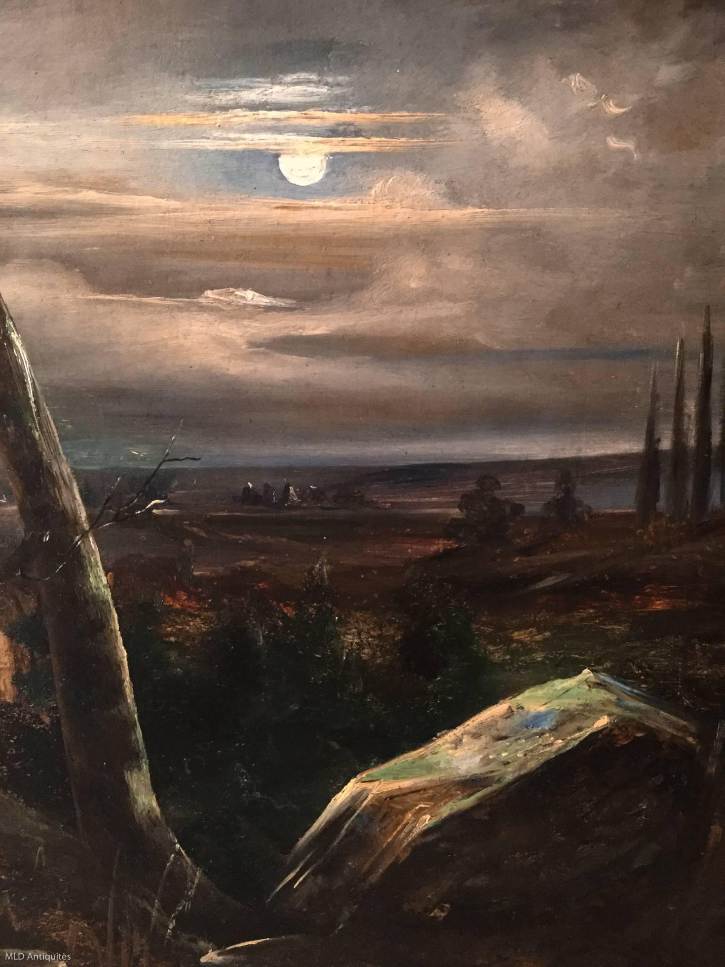 Oil on Canvas an Imaginary Night-Landscape by Theodore Gudin, circa 1837 2