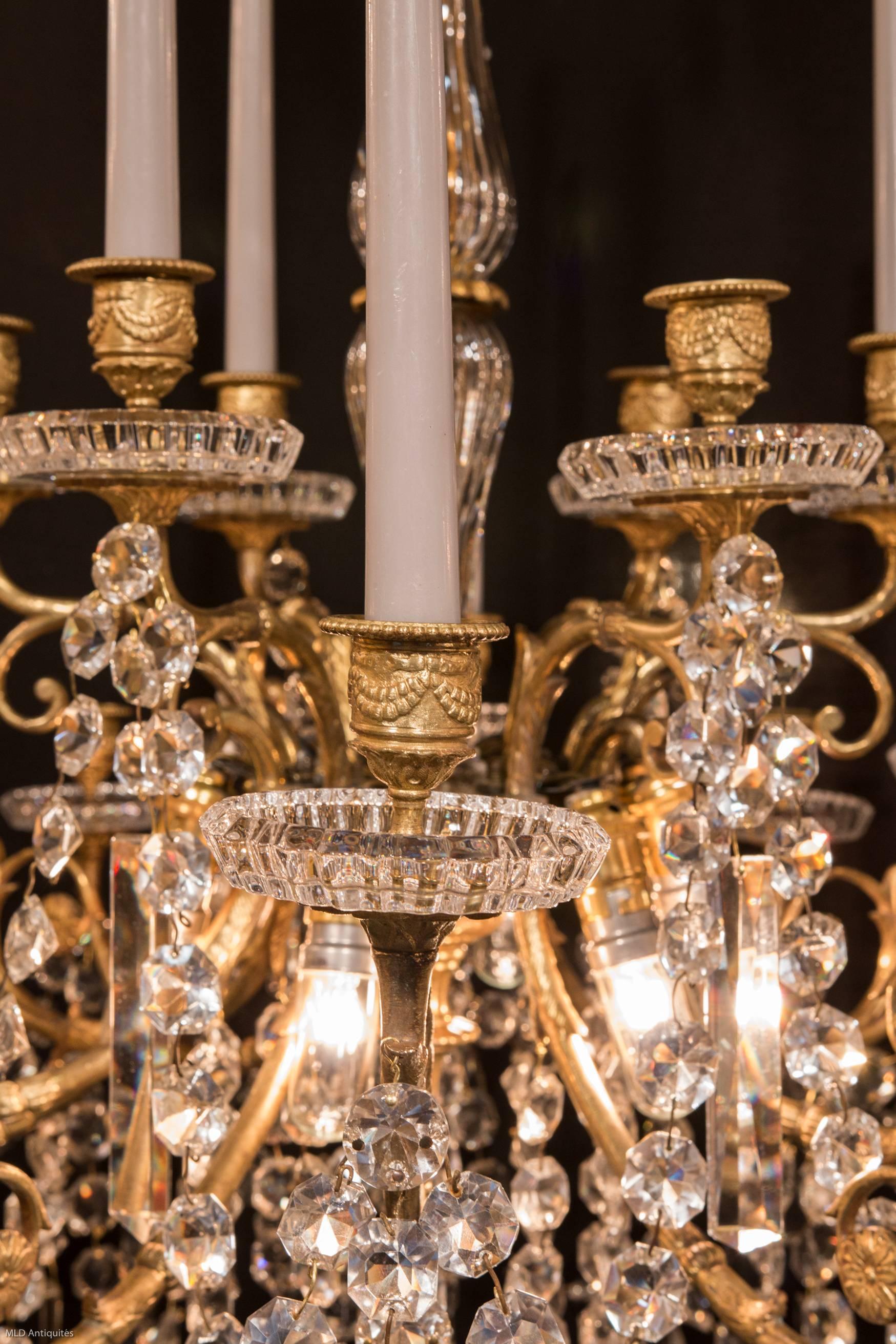 French Late 19th Century Ormolu and Crystal Chandelier Sign by Cristalleries Baccarat