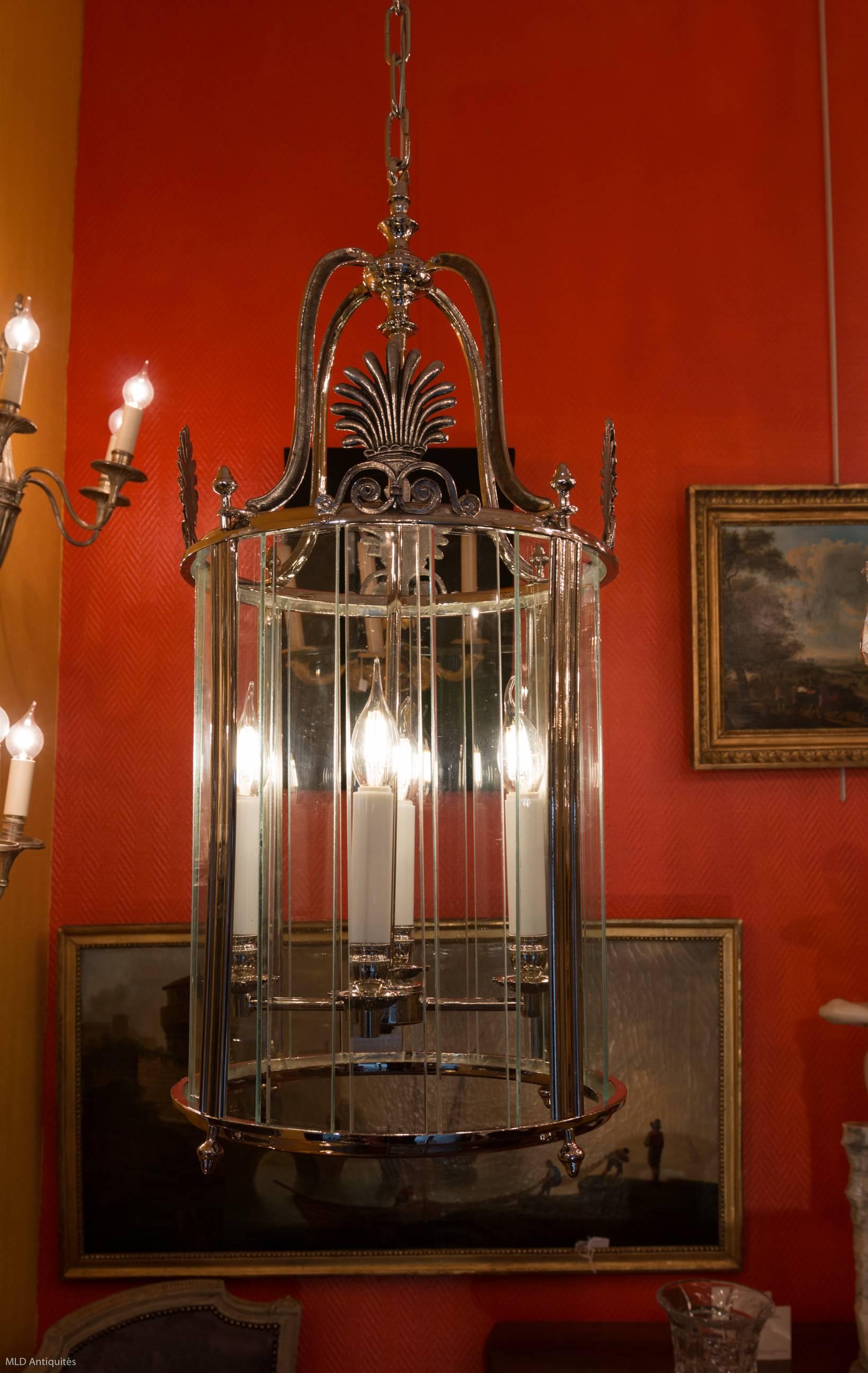 French, Empire Style Silver Plate Lantern, circa 1920 In Excellent Condition In Saint Ouen, FR