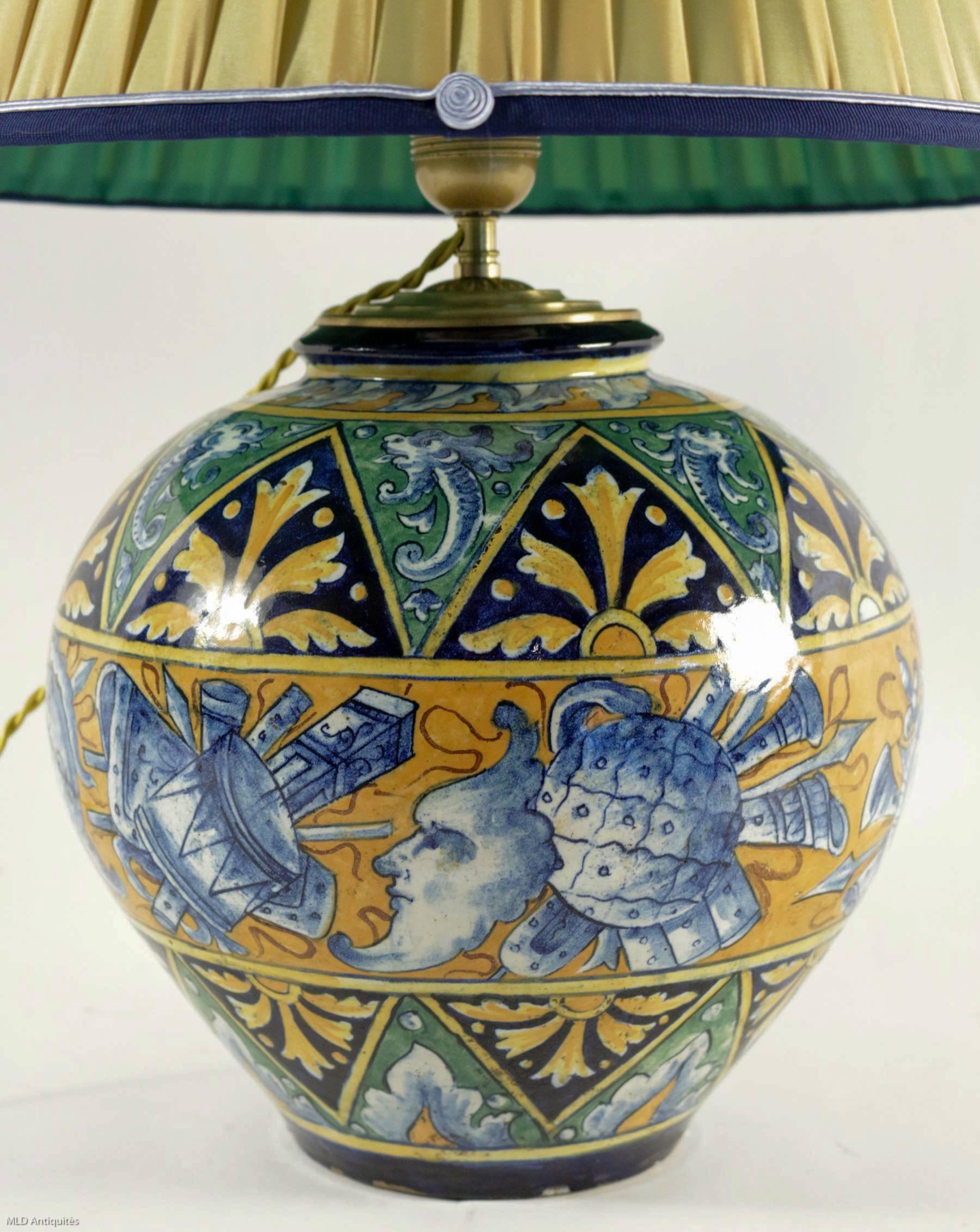 Hand-Painted 19th Century Italian Majolica Vase Lamp