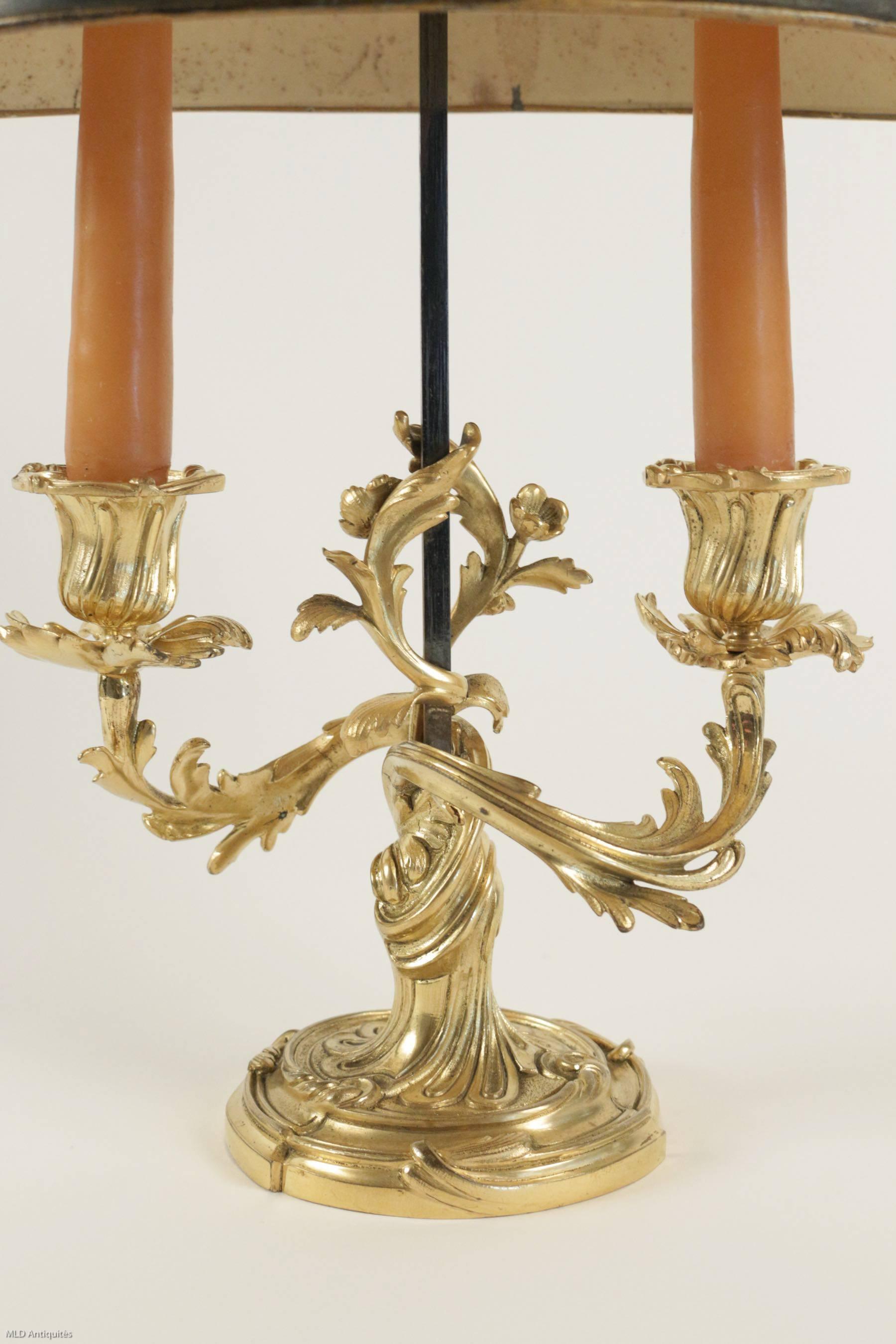 Bronze French Napoléon III Period Ormolu 'Bouillote' Lamp Sign by Henri Houdebine