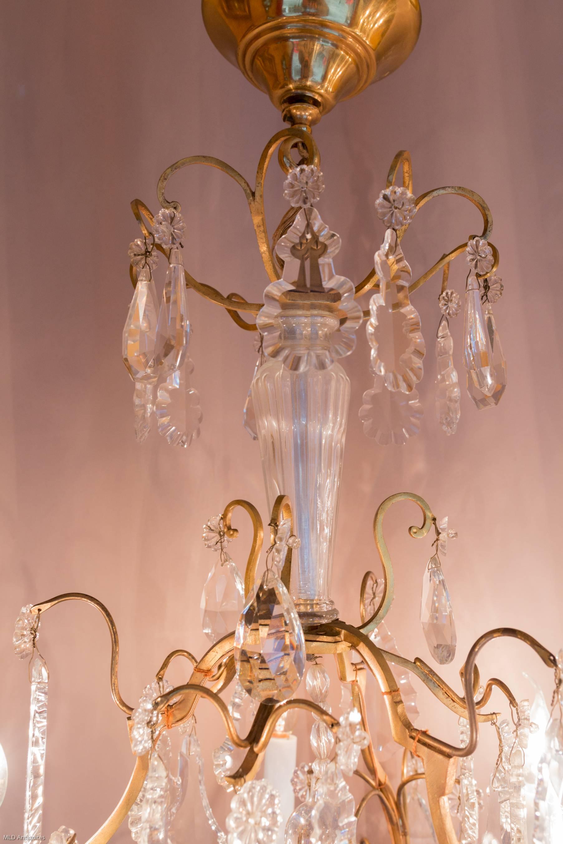 Small French Louis XV Style Gilt Bronze and Crystal Chandelier, circa 1900 In Excellent Condition In Saint Ouen, FR