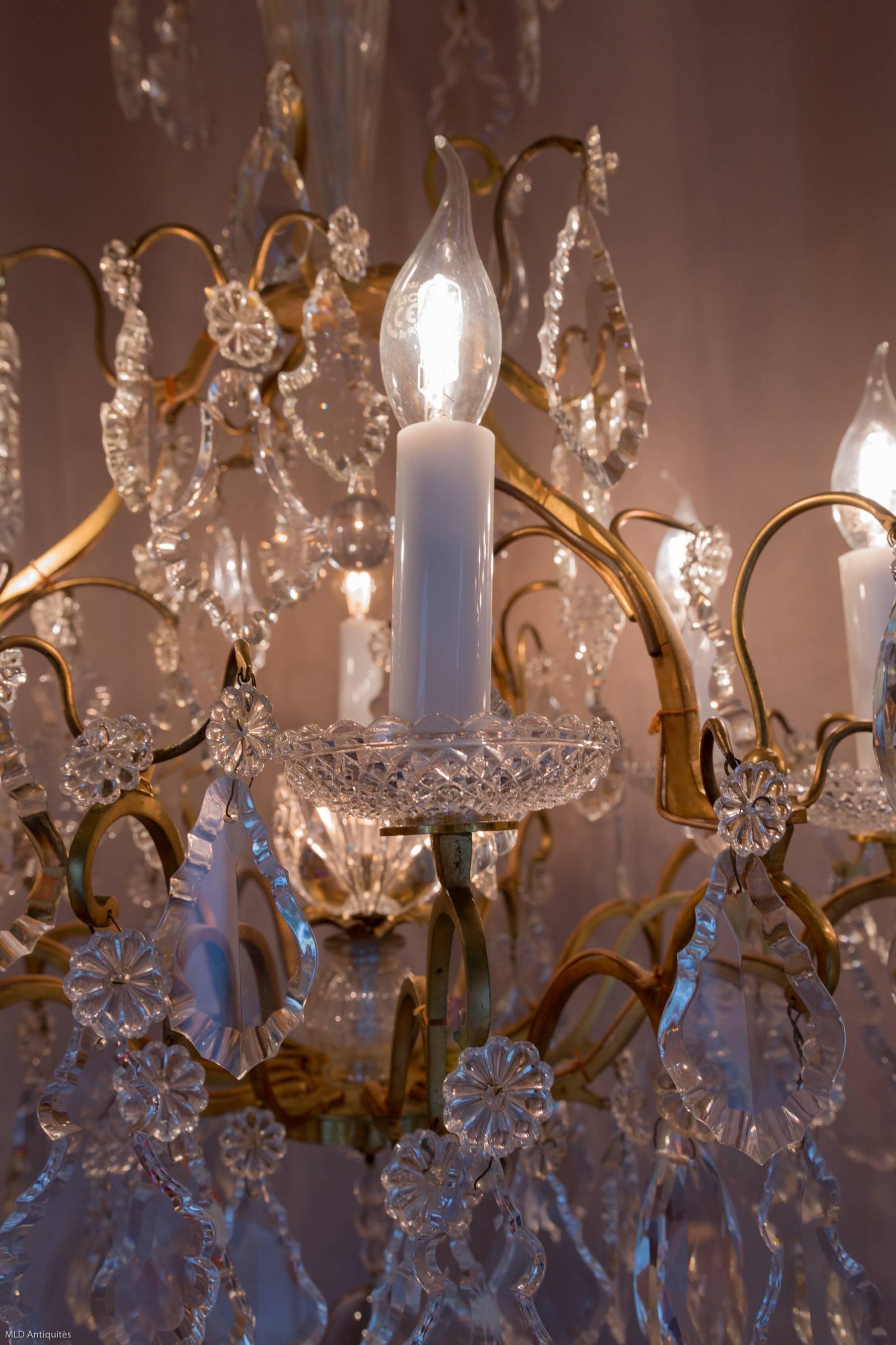 Small French Louis XV Style Gilt Bronze and Crystal Chandelier, circa 1900 2