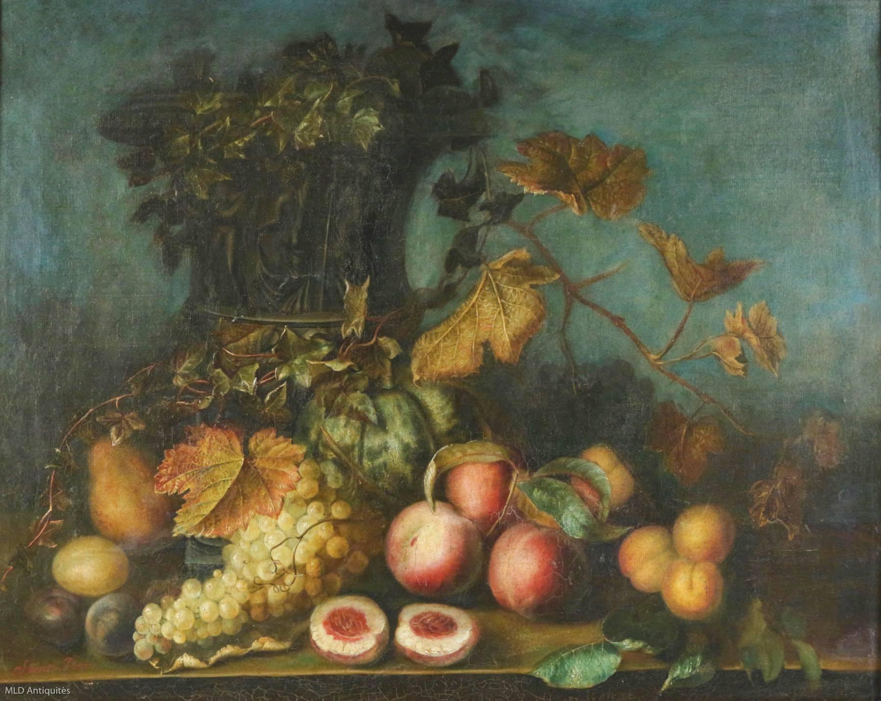 Romantic Simon Saint Jean Oil on Canvas Still Life with Fruits, circa 1830-1840