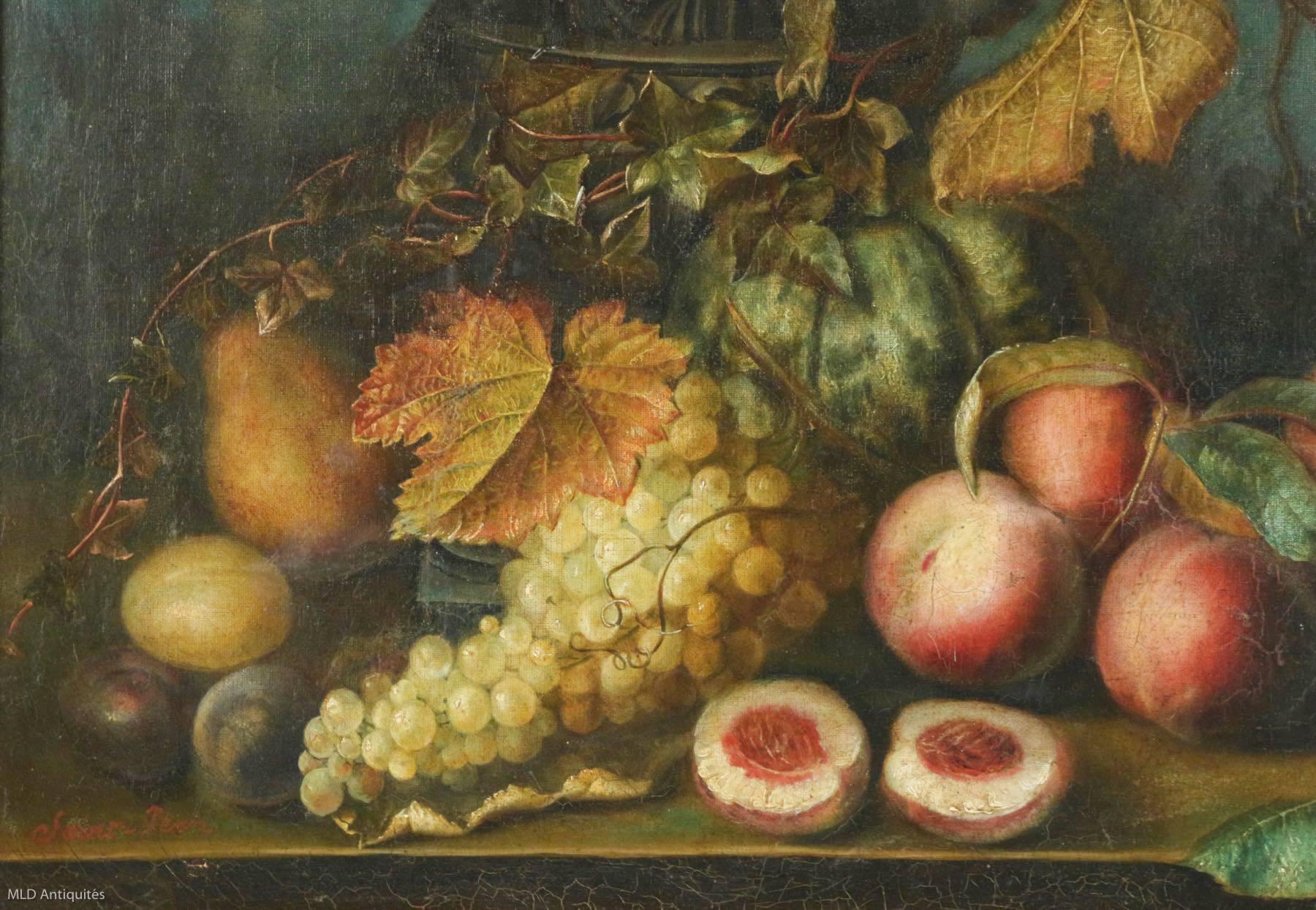 Simon Saint Jean Oil on Canvas Still Life with Fruits, circa 1830-1840 In Excellent Condition In Saint Ouen, FR