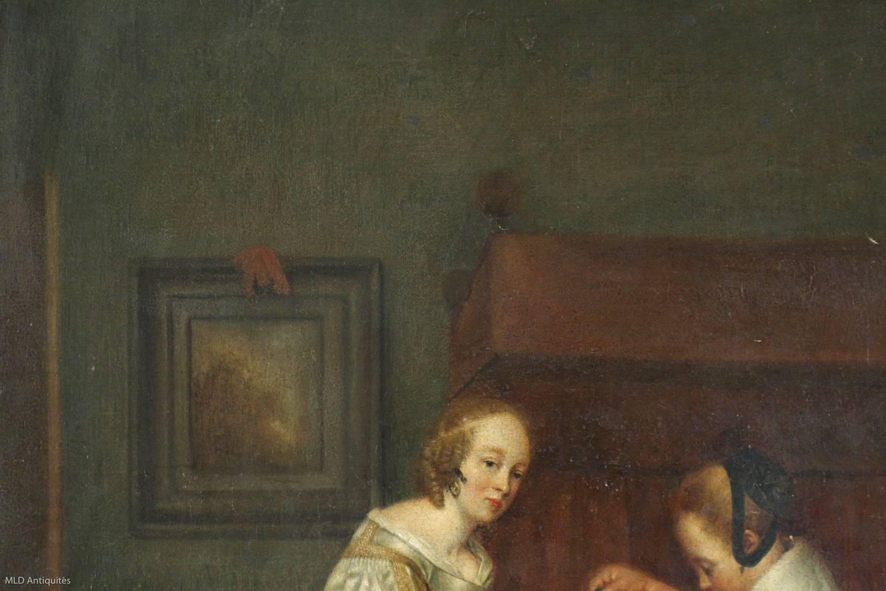 Baroque Dutch 19th Century School, Oil on Canvas  « Lady Washing hands »