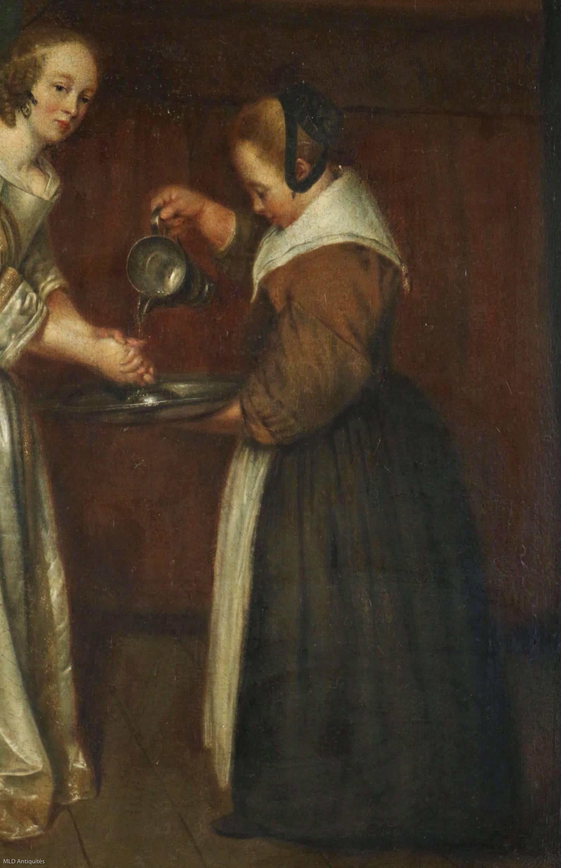 Dutch 19th Century School, Oil on Canvas  « Lady Washing hands » 1