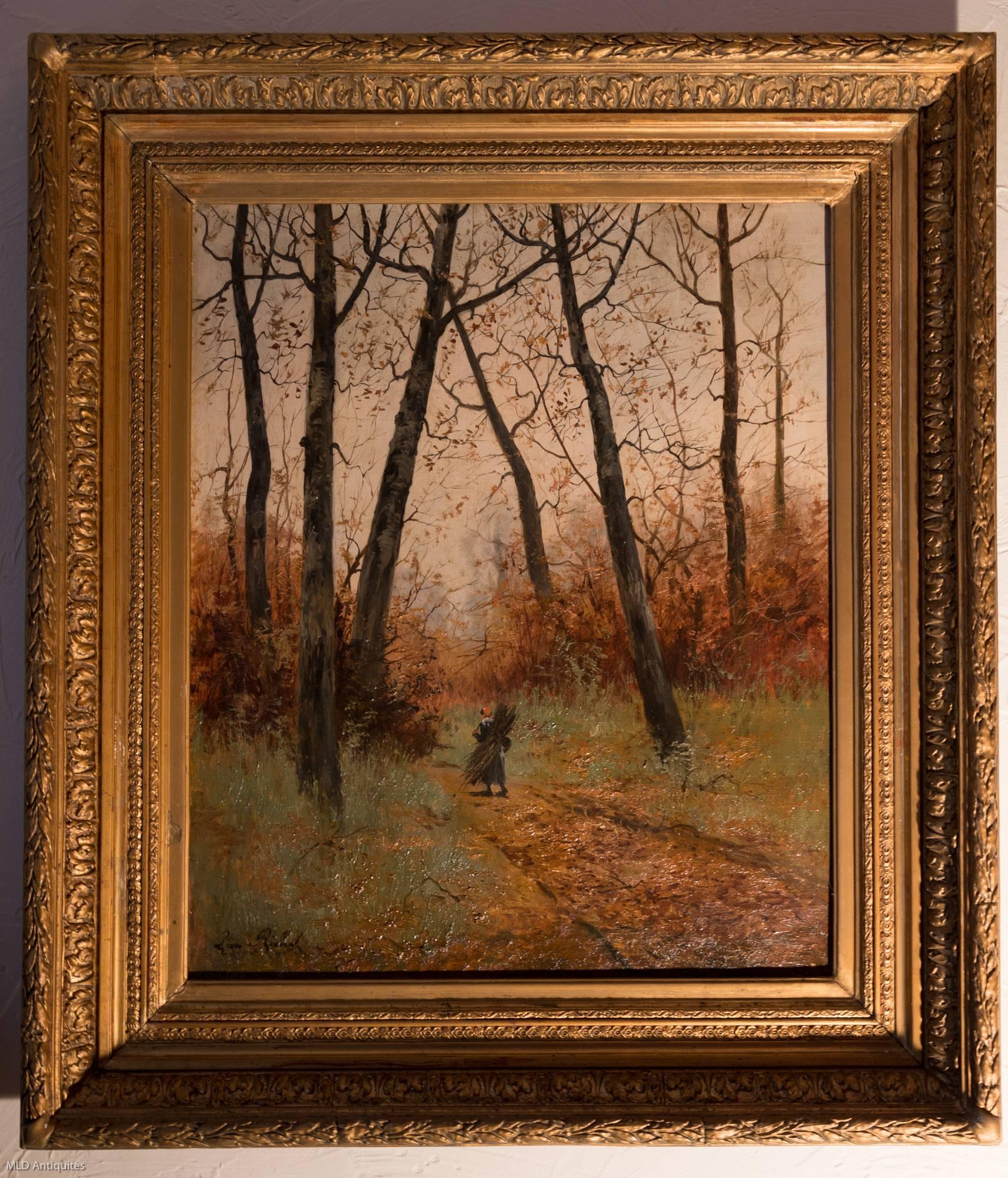Interesting and decorative late 19th century Barbizon School, depicts an Fontainebleau landscape. Our painting is signed by Leon Richet on a lower left.
The forest of Fontainebleau is beautiful, mysterious in autumn. Lovely colors difficult to