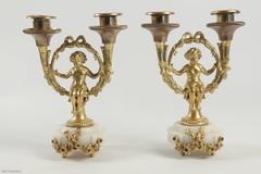 French Napoleon III Period Ormolu and Marble Pair of Putti Candelabra circa 1860